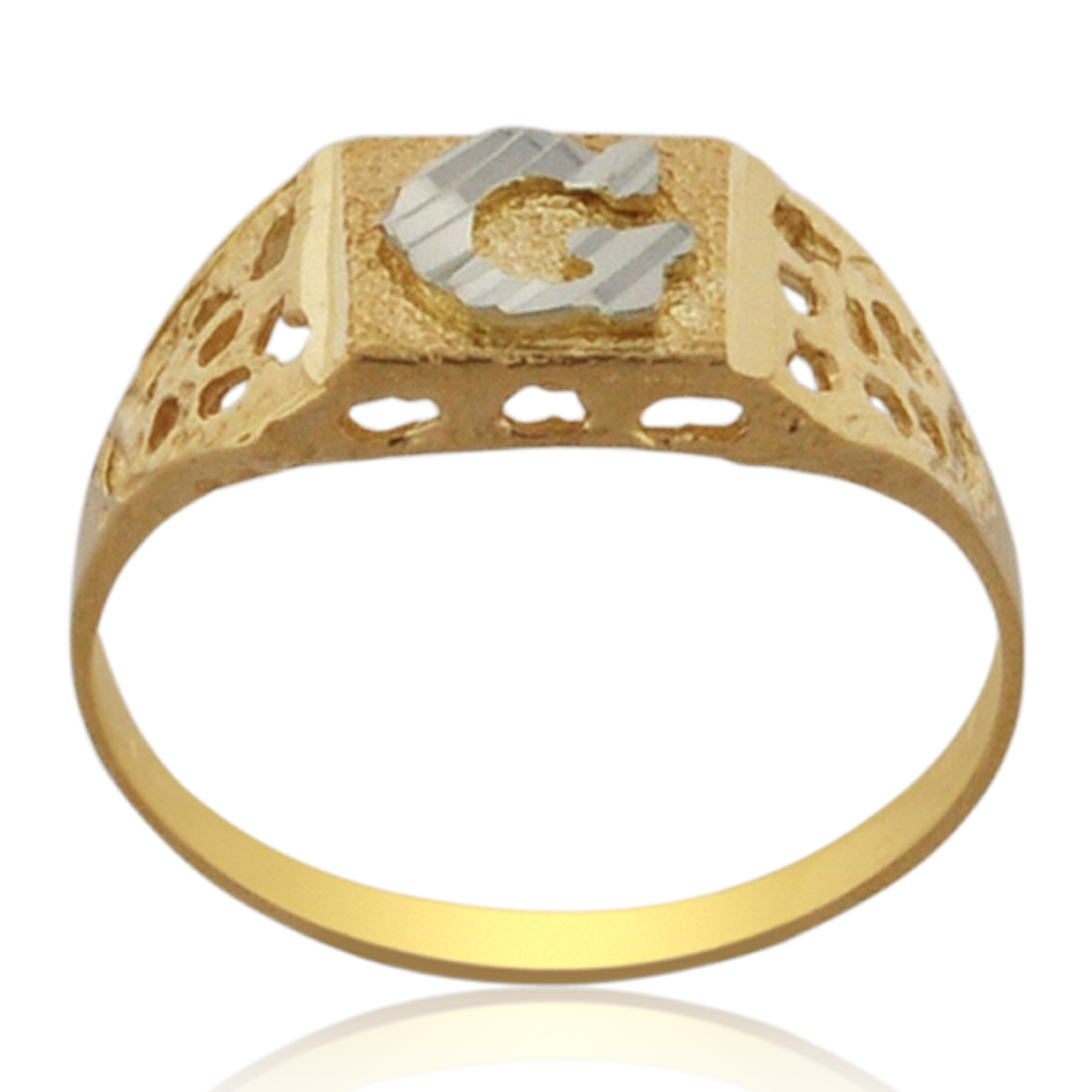 14K Two Tone Gold "G" Initial Ring 10017581 | Shin Brothers*