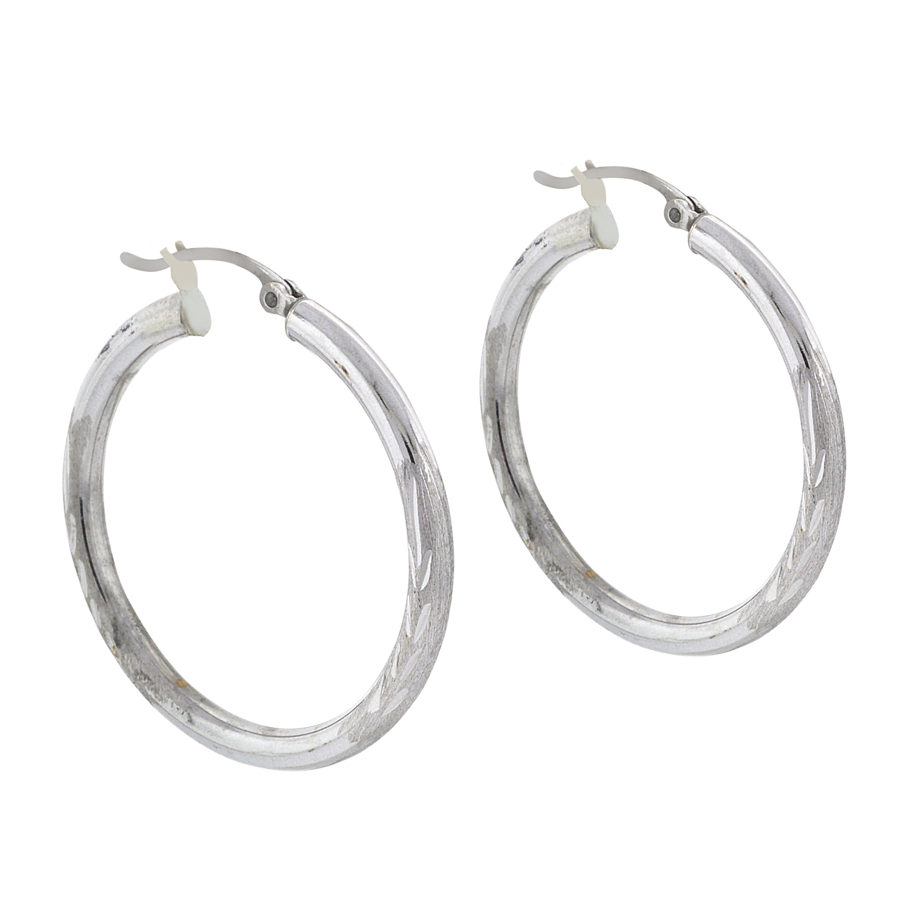 14K White Gold Diamond-Cut Hoop Earrings 40002779 | Shin Brothers* 14K White Gold Diamond-Cut Hoop Earrings 40002779 | Shin Brothers*