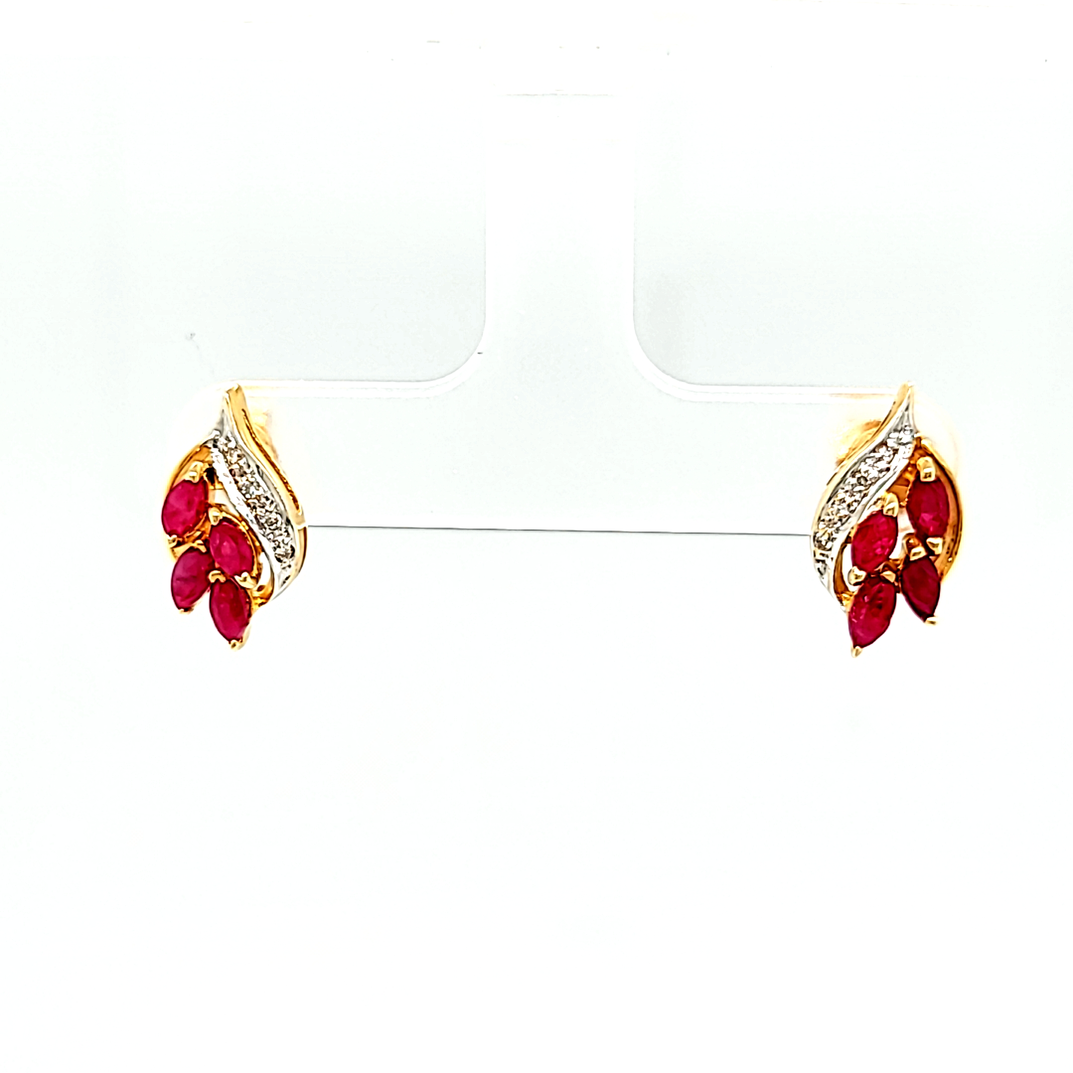 14K Yellow Gold Diamond/Ruby Stud Earrings 42002875 | Shin Brothers* 