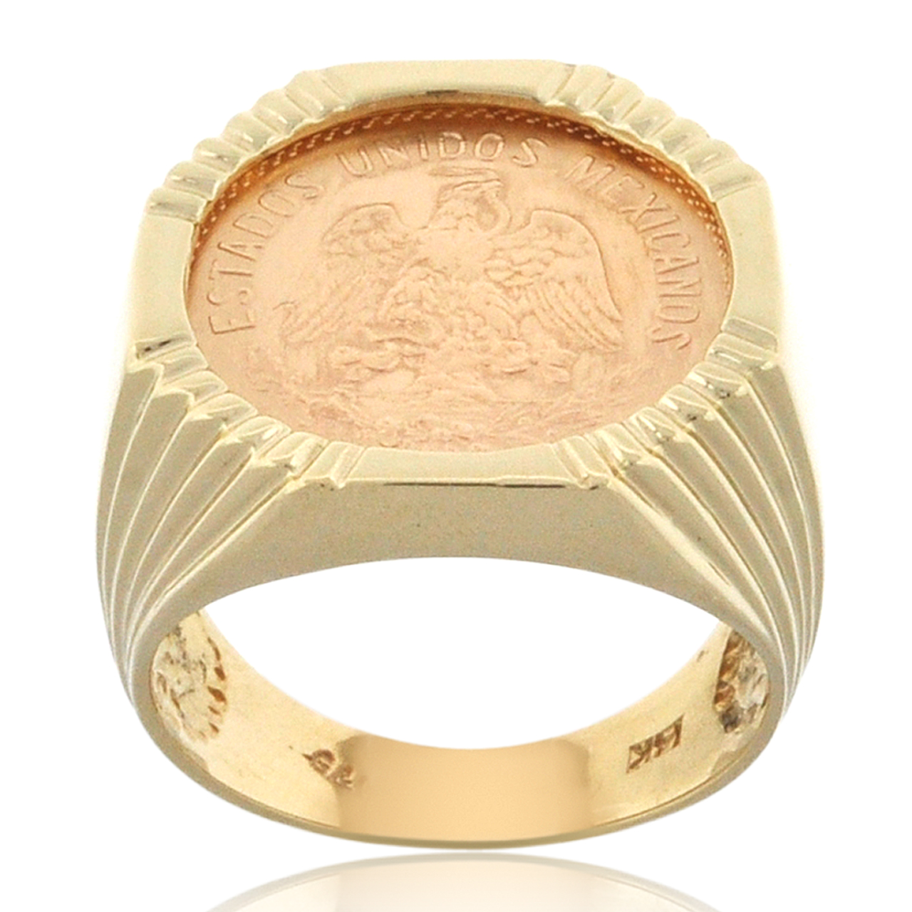 22K Gold Cinco Pesos Coin in 14K Yellow Gold Ring 10017602 | Shin Brothers*