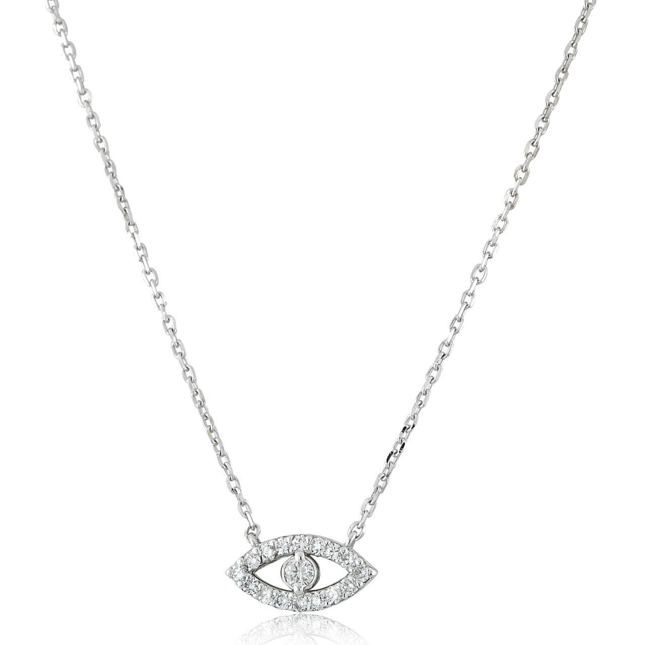 Diamond Bezel Evil Eye Necklace in Yellow, Rose or White Gold