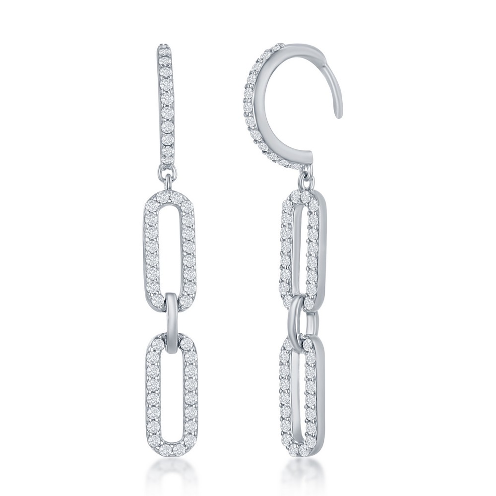 Sterling Silver CZ Hanging Paperclip Earrings 84010718 | Shin Brothers* Sterling Silver CZ Hanging Paperclip Earrings 84010718 | Shin Brothers*