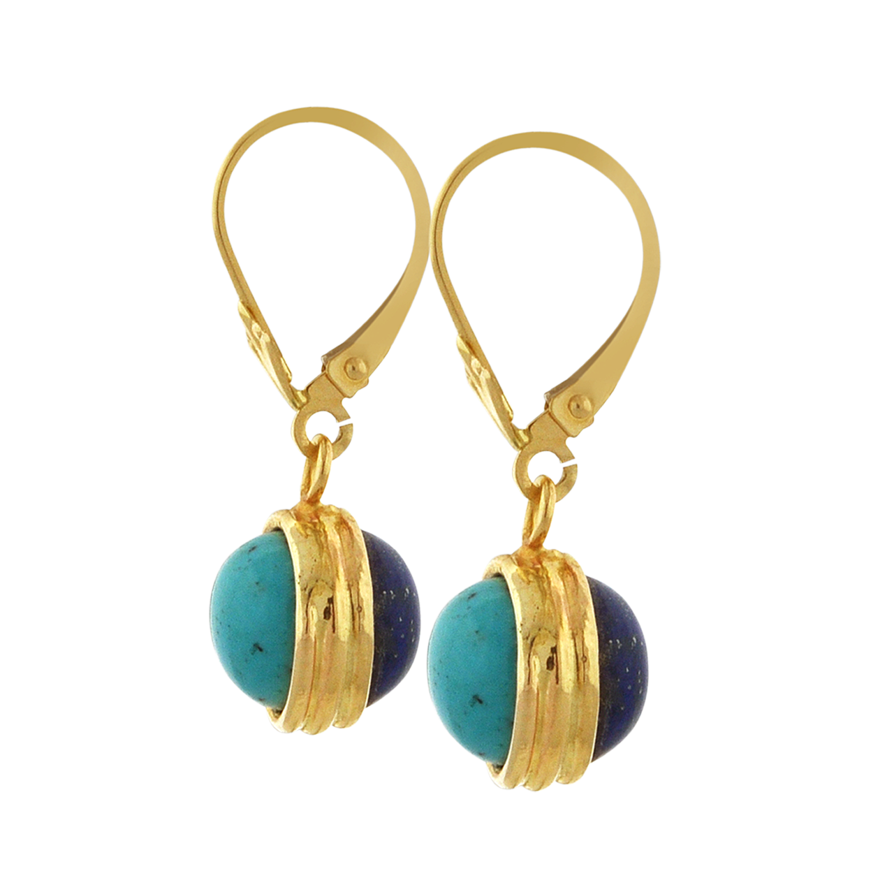 14K Yellow Gold Turquoise / Lapis Lazuli Reversible Hanging Earrings 42003178 | Shin Brothers*