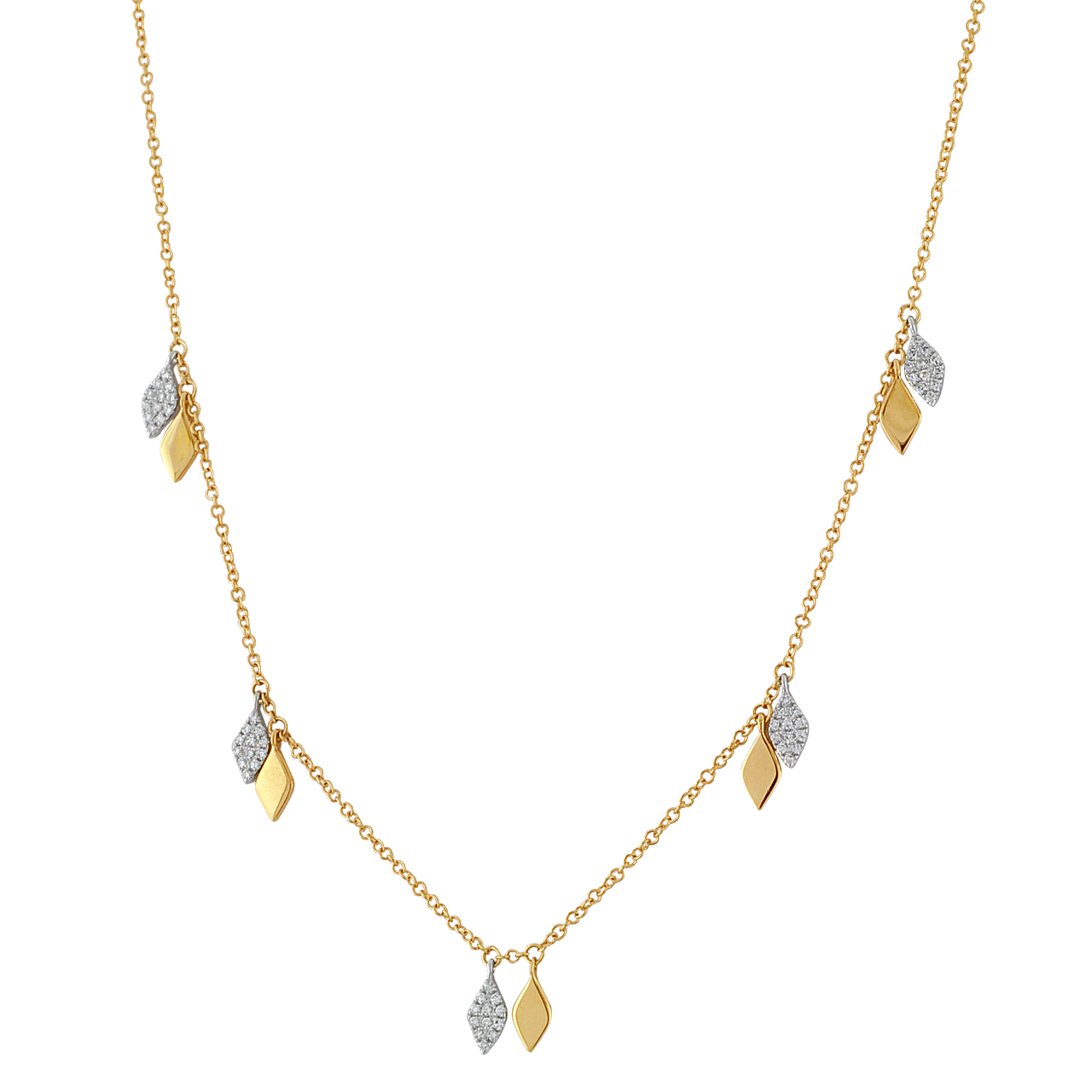 14K Two Tone Gold Diamond Leaves Necklace 31001017 | Shin Brothers* 14K Two Tone Gold Diamond Leaves Necklace 31001017 | Shin Brothers*