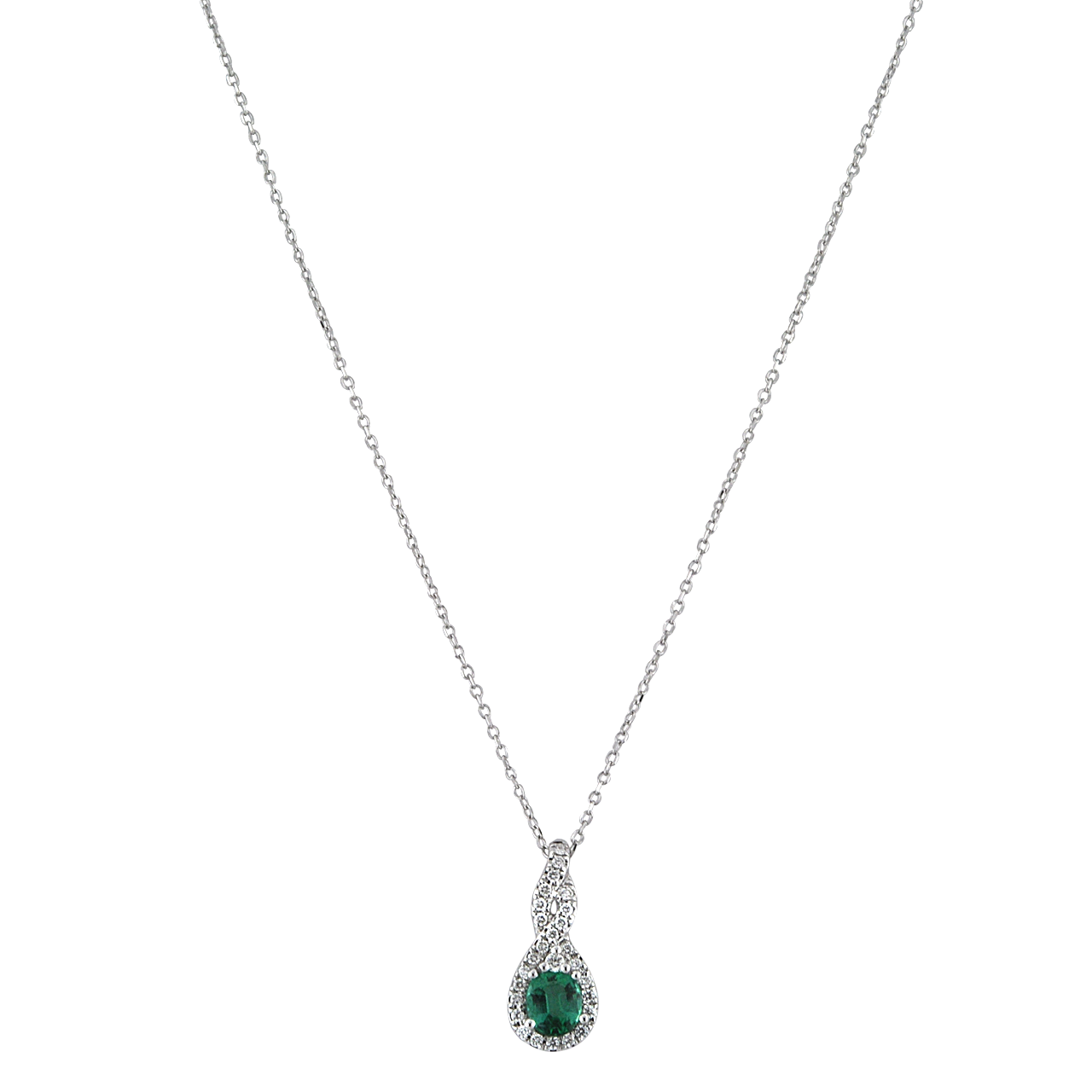 14K White Gold Emerald Necklace with Diamond Accents 32000619 | Shin Brothers*