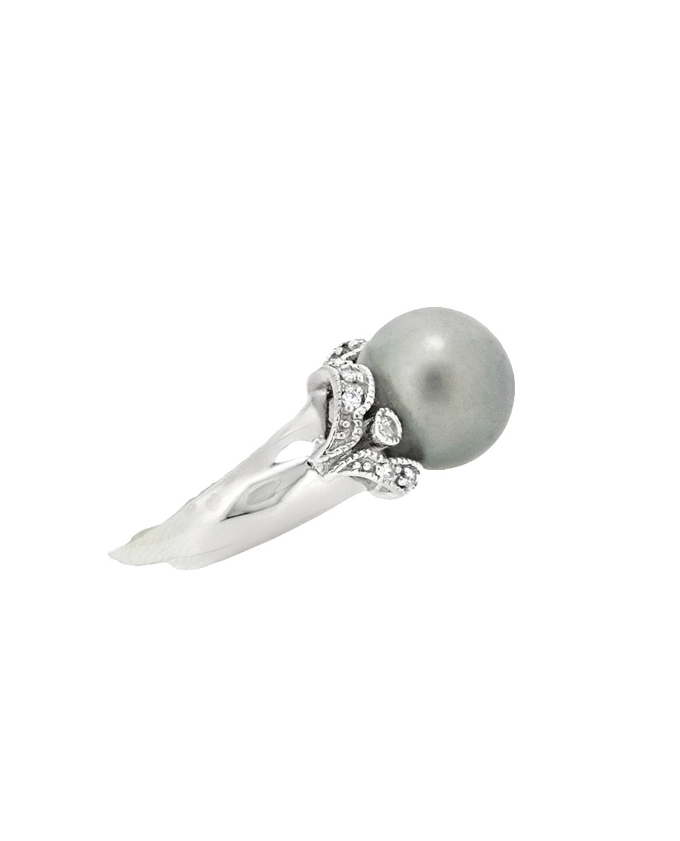 14K White Gold South Sea Black Pearl Ring with Diamond Accents 12002030 | Shin Brothers*