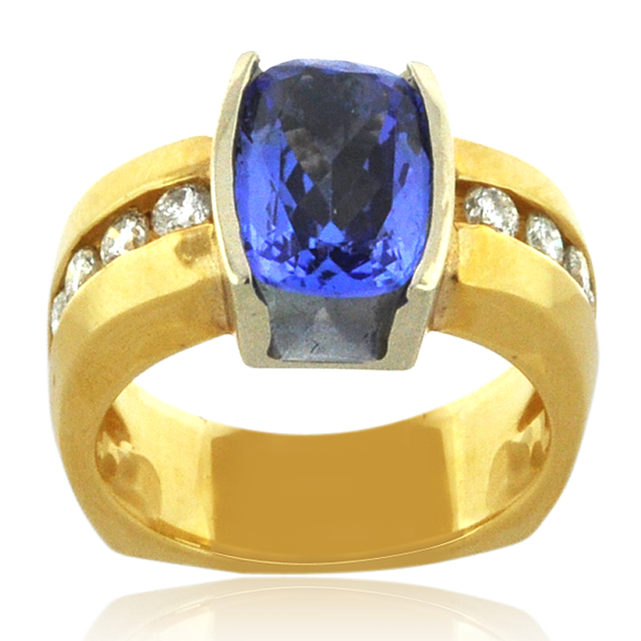14K Yellow Gold 2 ct Tanzanite Ring with Diamond Channels 12001589 | Shin Brothers*