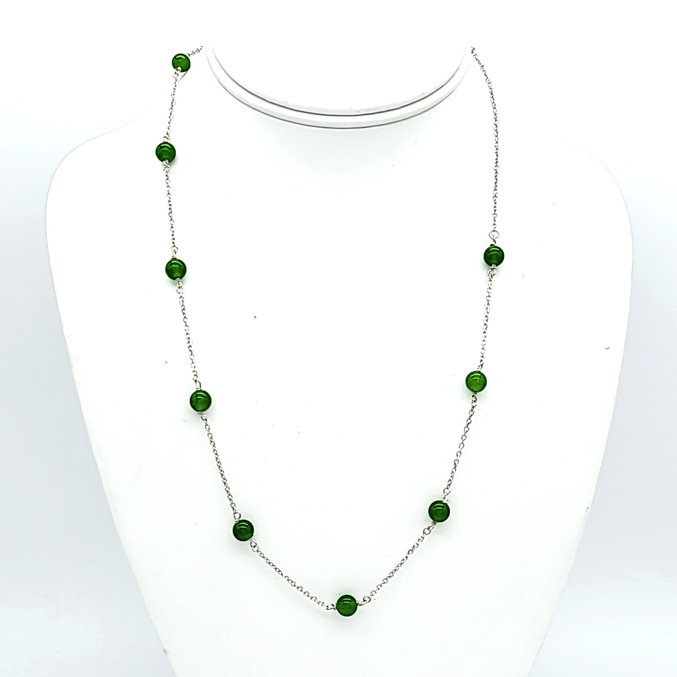 14K White Gold 21" Jade Bead Necklace 32000624 | Shin Brothers*