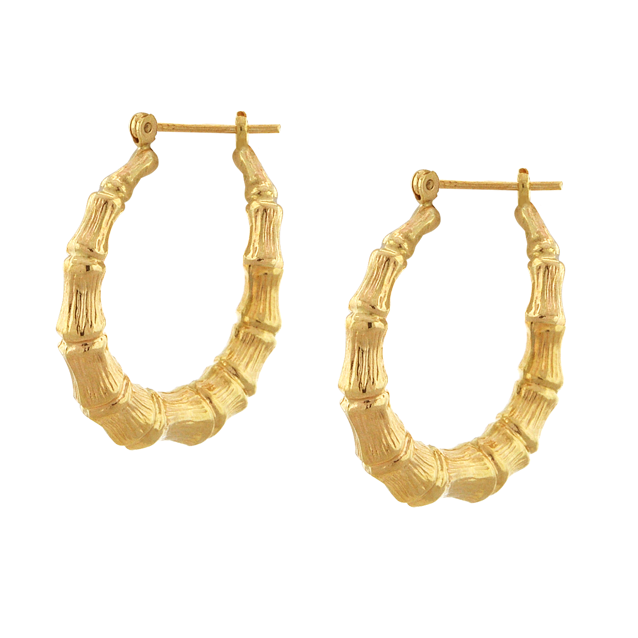 14K Yellow Gold Bamboo Hoop Earrings 