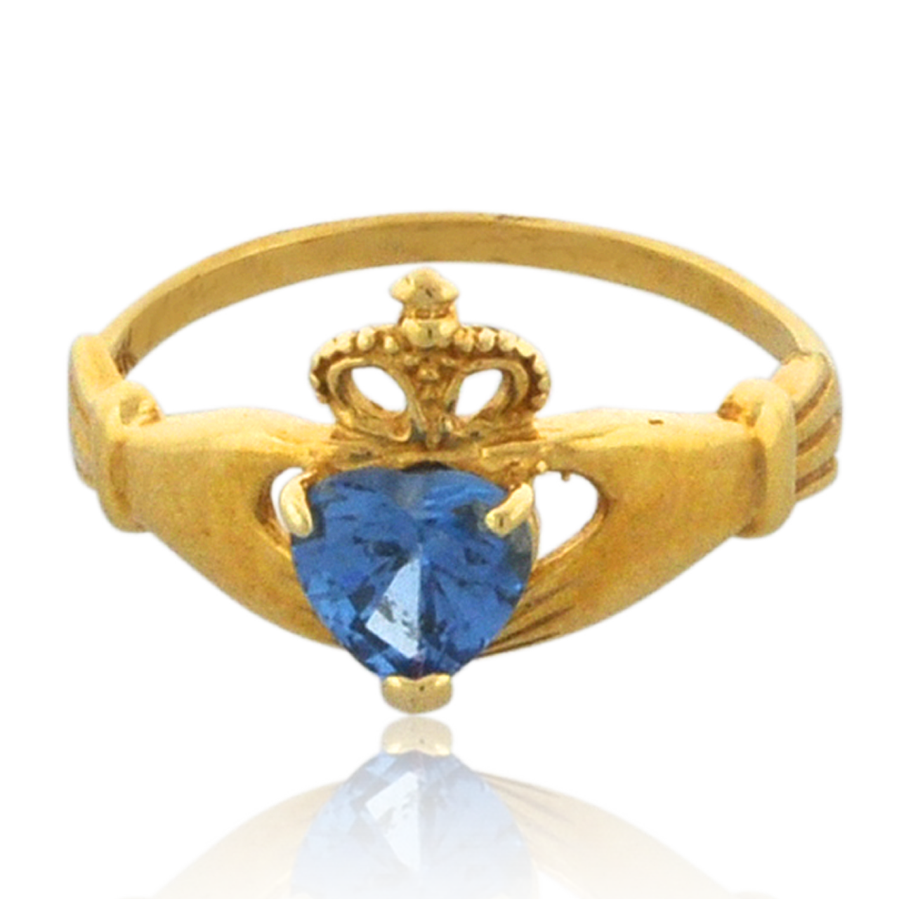 14K Yellow Gold Blue Topaz Claddagh Ring 12001669 | Shin Brothers*