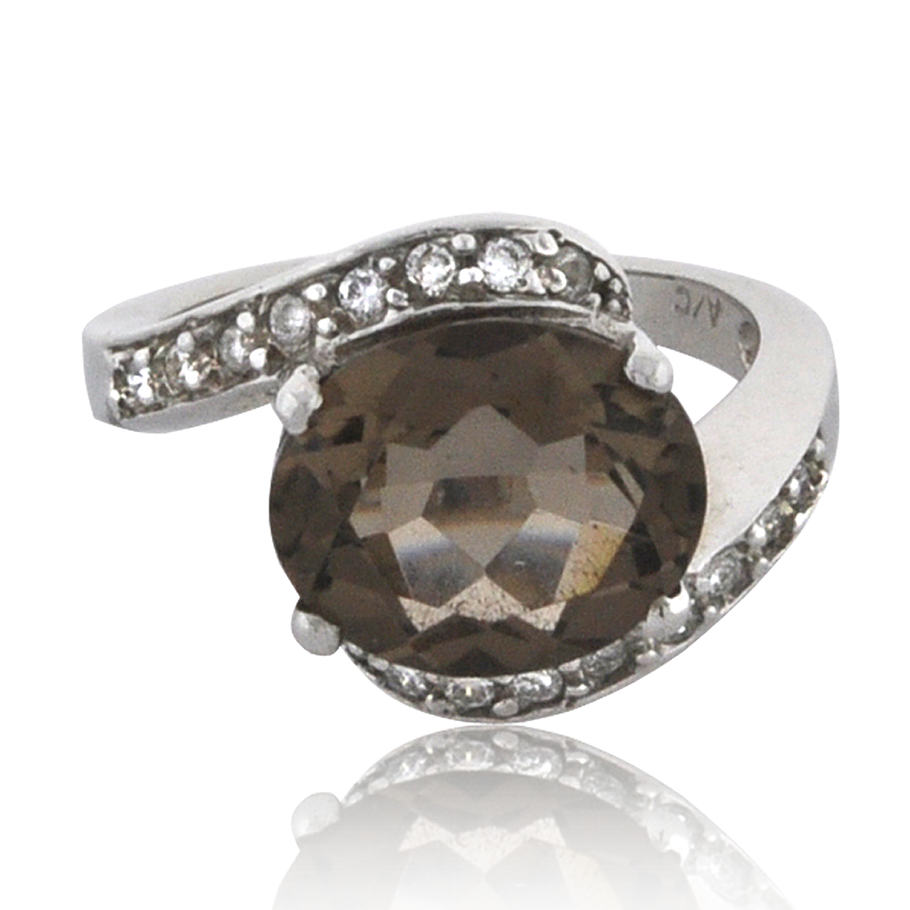14K White Gold Smoky Topaz Bypass Ring with Diamonds 12001841 | Shin Brothers* 14K White Gold Smoky Topaz Bypass Ring with Diamonds 12001841 | Shin Brothers*