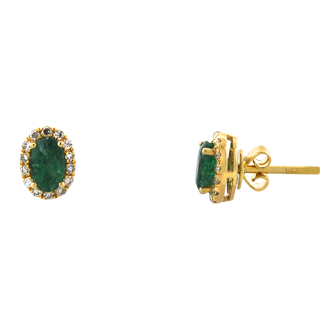14K Yellow Gold Oval Emerald Stud Earrings with Diamonds 42003195 | Shin Brothers* 14K Yellow Gold Oval Emerald Stud Earrings with Diamonds 42003195 | Shin Brothers*