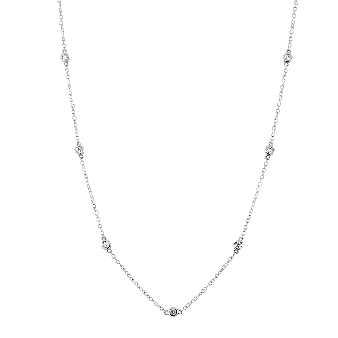 14K White Gold By The Yard Necklace with Bezel Set Diamonds 31001011 | Shin Brothers* 14K White Gold By The Yard Necklace with Bezel Set Diamonds 31001011 | Shin Brothers*