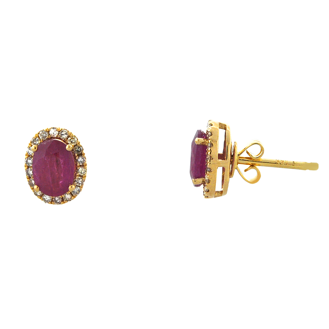 14K Yellow Gold Oval Ruby Diamond Stud Earrings 42003199 | Shin Brothers* 14K Yellow Gold Oval Ruby Diamond Stud Earrings 42003199 | Shin Brothers*
