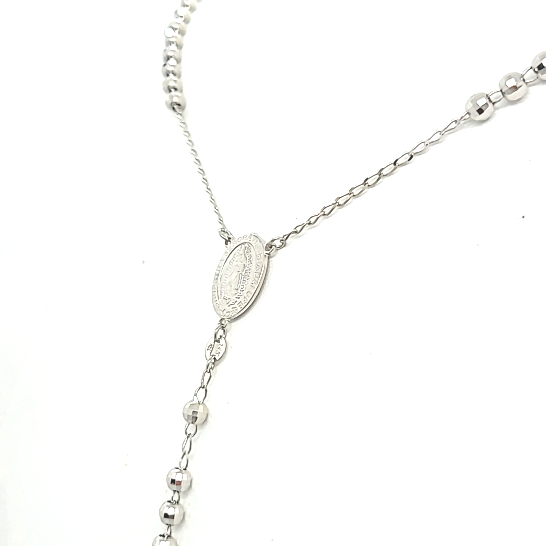  14K White Gold 24" Rosary Bead Cross Chain 30003744 | Shin Brothers*