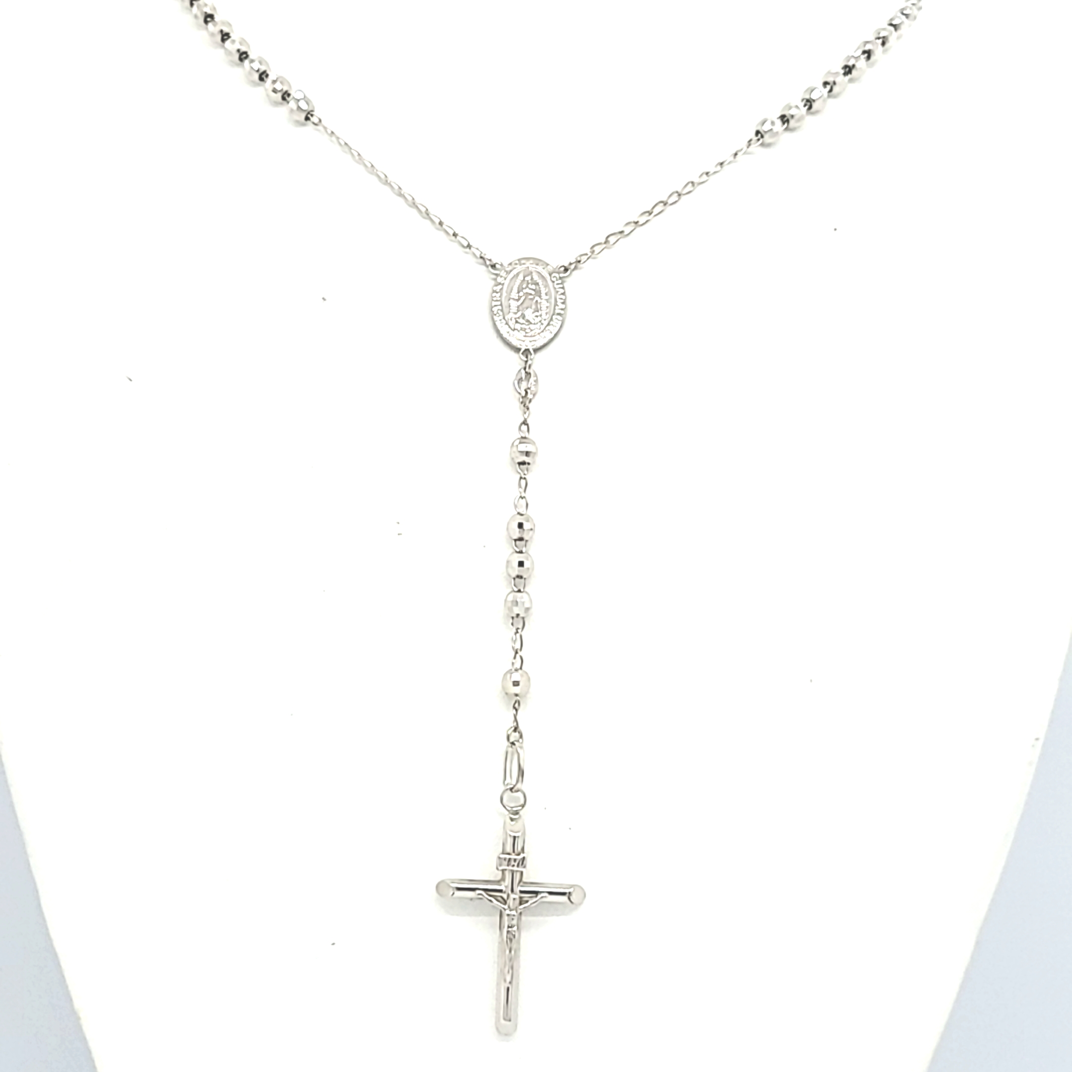  14K White Gold 24" Rosary Bead Cross Chain 30003744 | Shin Brothers*