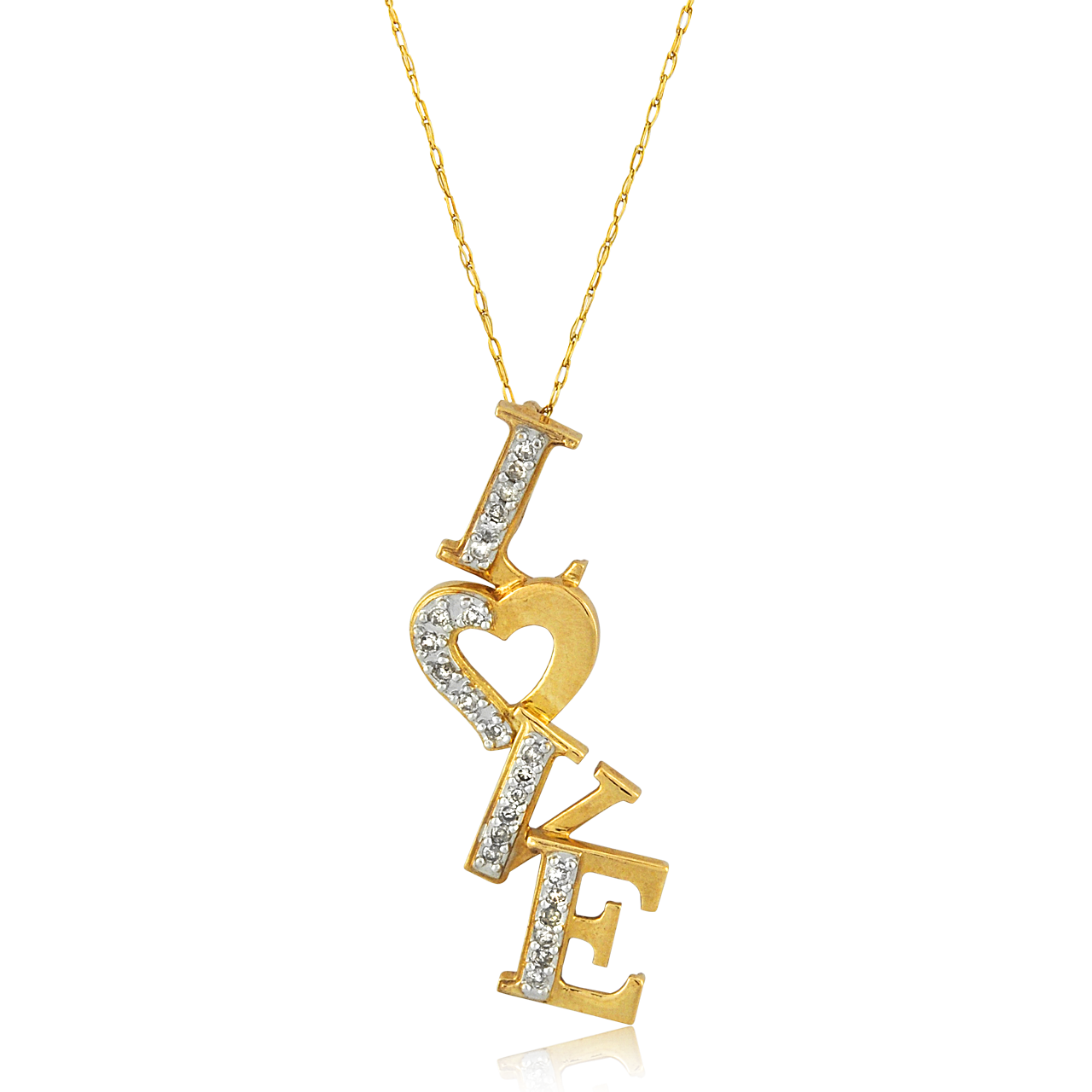 10K Yellow Gold CZ "L♡VE" Necklace 39110006 | Shin Brothers* 10K Yellow Gold CZ "L♡VE" Necklace 39110006 | Shin Brothers*