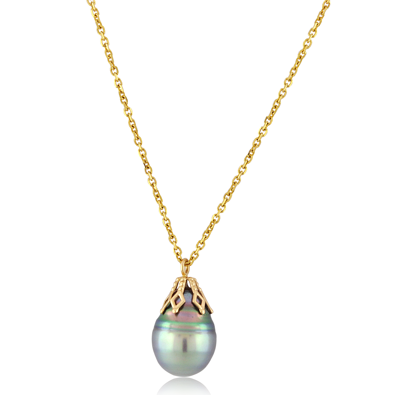 Peacock Grey Tahitian South Sea Pearl with 14K Yellow Gold Chain Necklace 52000608 | Shin Brothers*