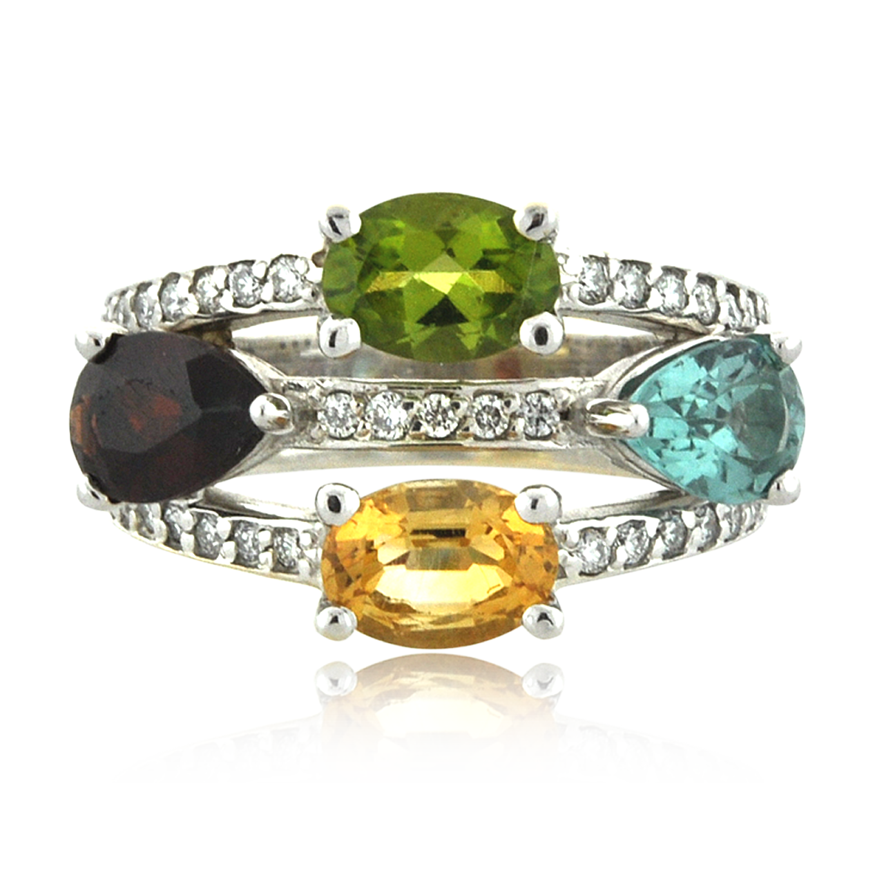 14K White Gold Four Gemstone Diamond Ring 12002471 | Shin Brothers* 14K White Gold Four Gemstone Diamond Ring 12002471 | Shin Brothers*