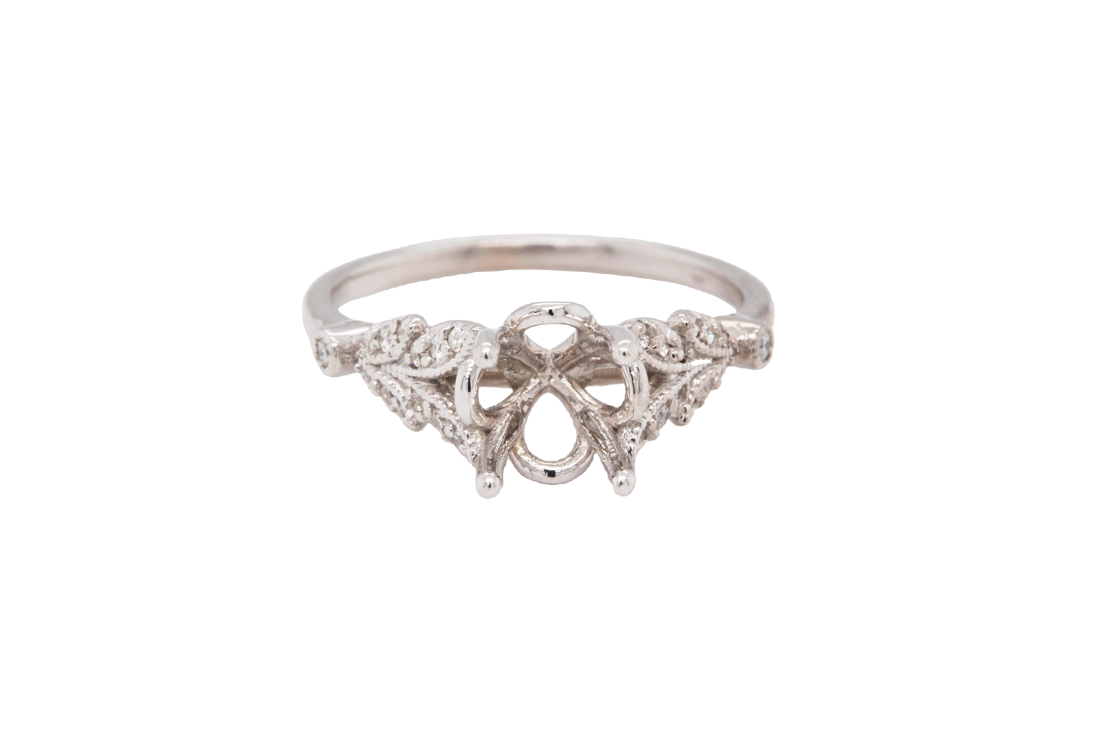 14K White Gold Antique Style Engagement Ring Setting with Side Diamonds 11006583 | Shin Brothers*