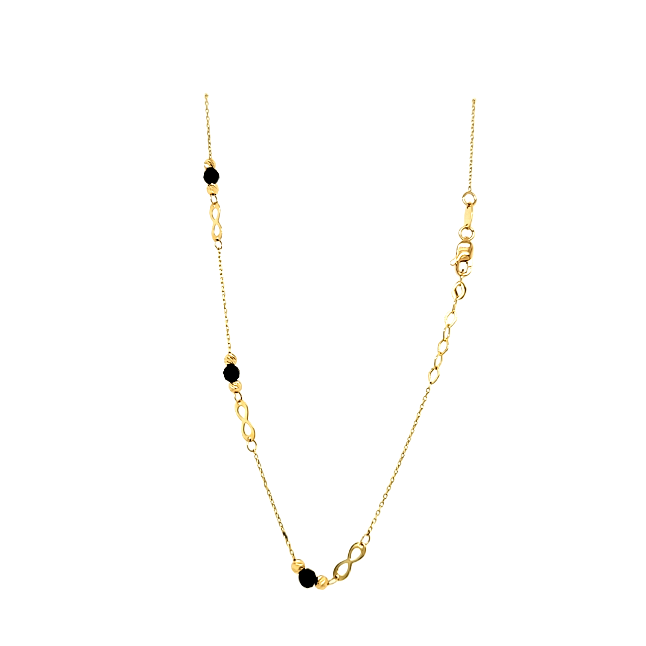 14K Yellow Gold 11" Infinity/ Onyx Anklet 22000849 | Shin Brothers 