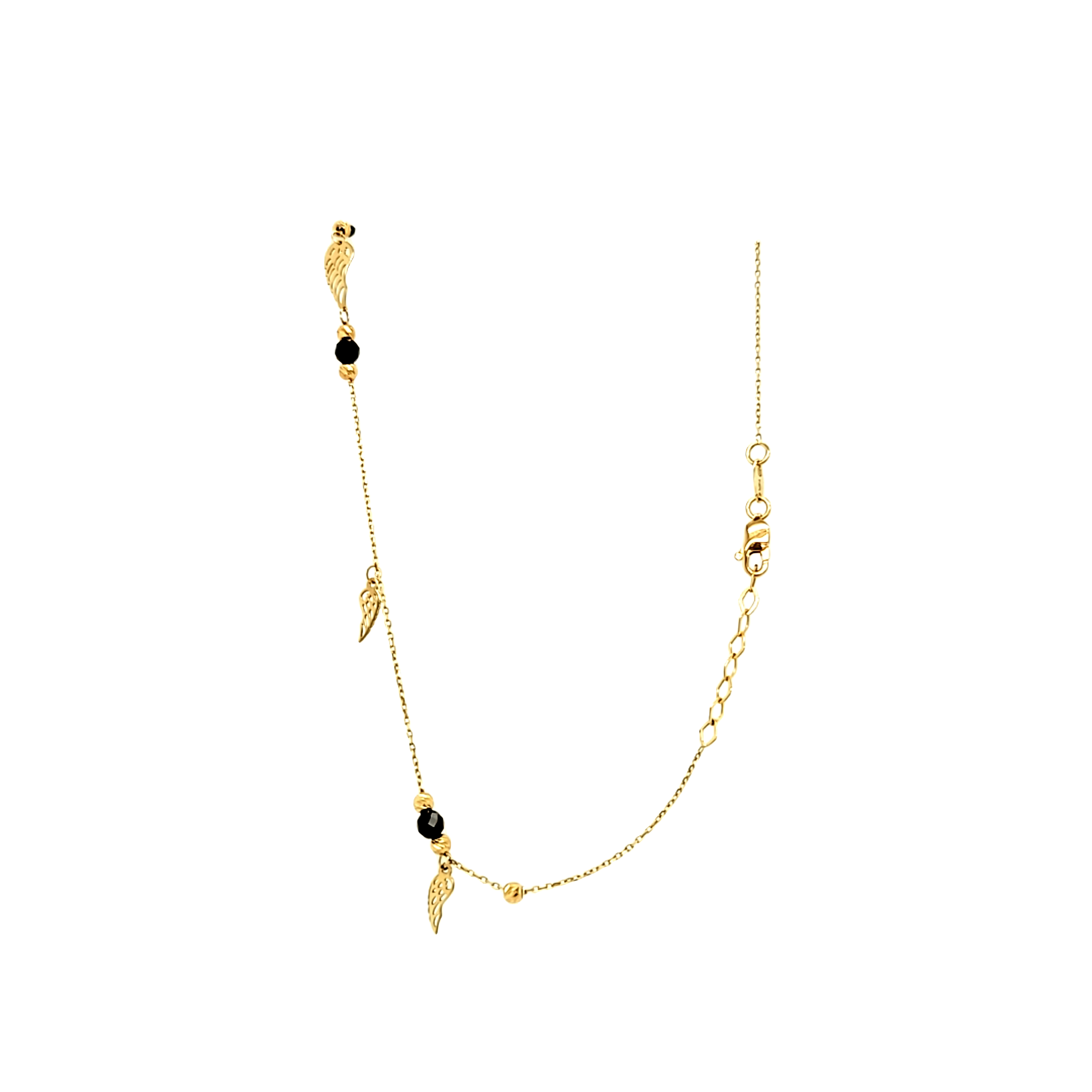 14K Yellow Gold 10" Angel Wing/ Onyx Anklet 22000847 | Shin Brothers 14K Yellow Gold 10" Angel Wing/ Onyx Anklet 22000847 | Shin Brothers