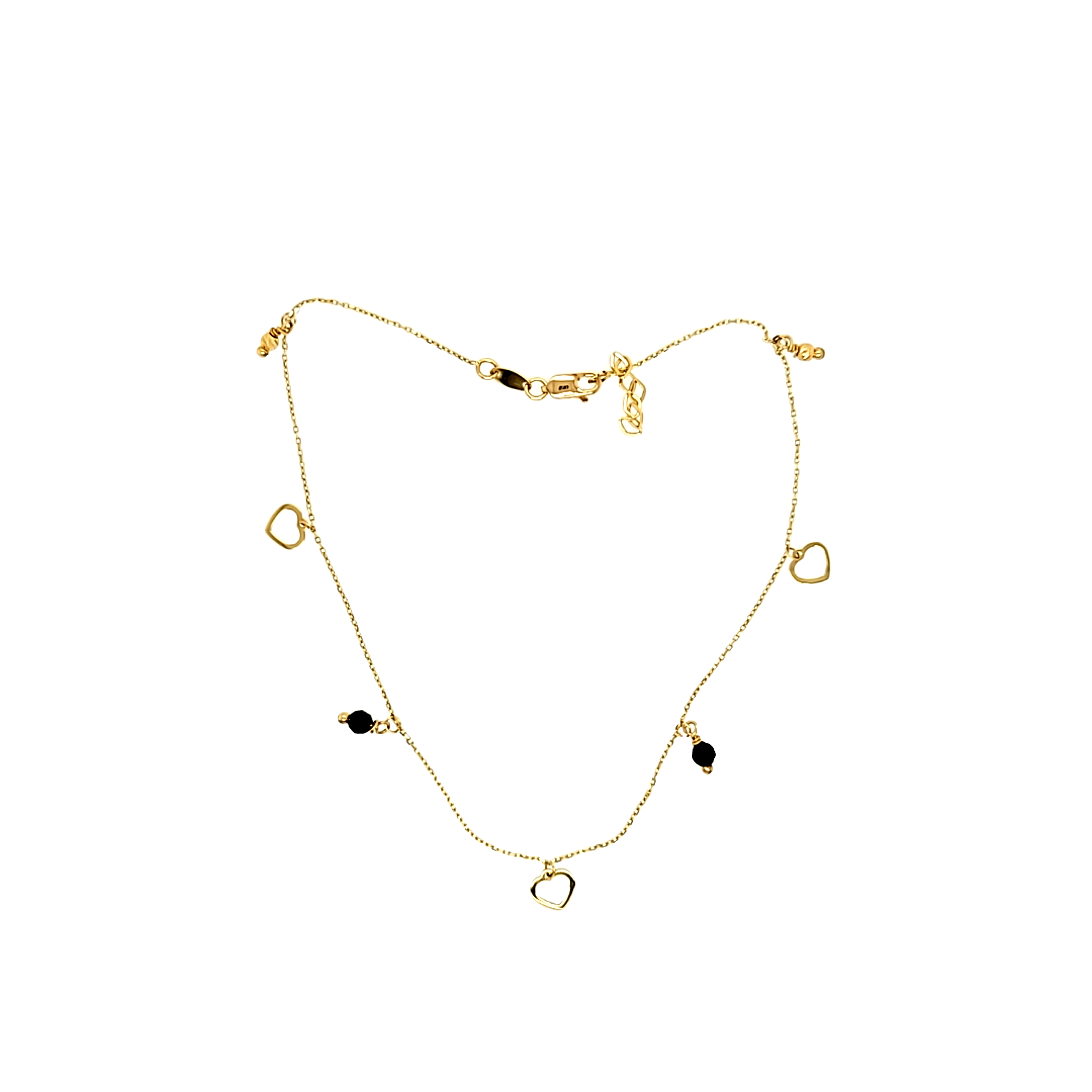 14K Yellow Gold 10" Heart/ Onyx Anklet 22000846 | Shin Brothers 14K Yellow Gold 10" Heart/ Onyx Anklet 22000846 | Shin Brothers