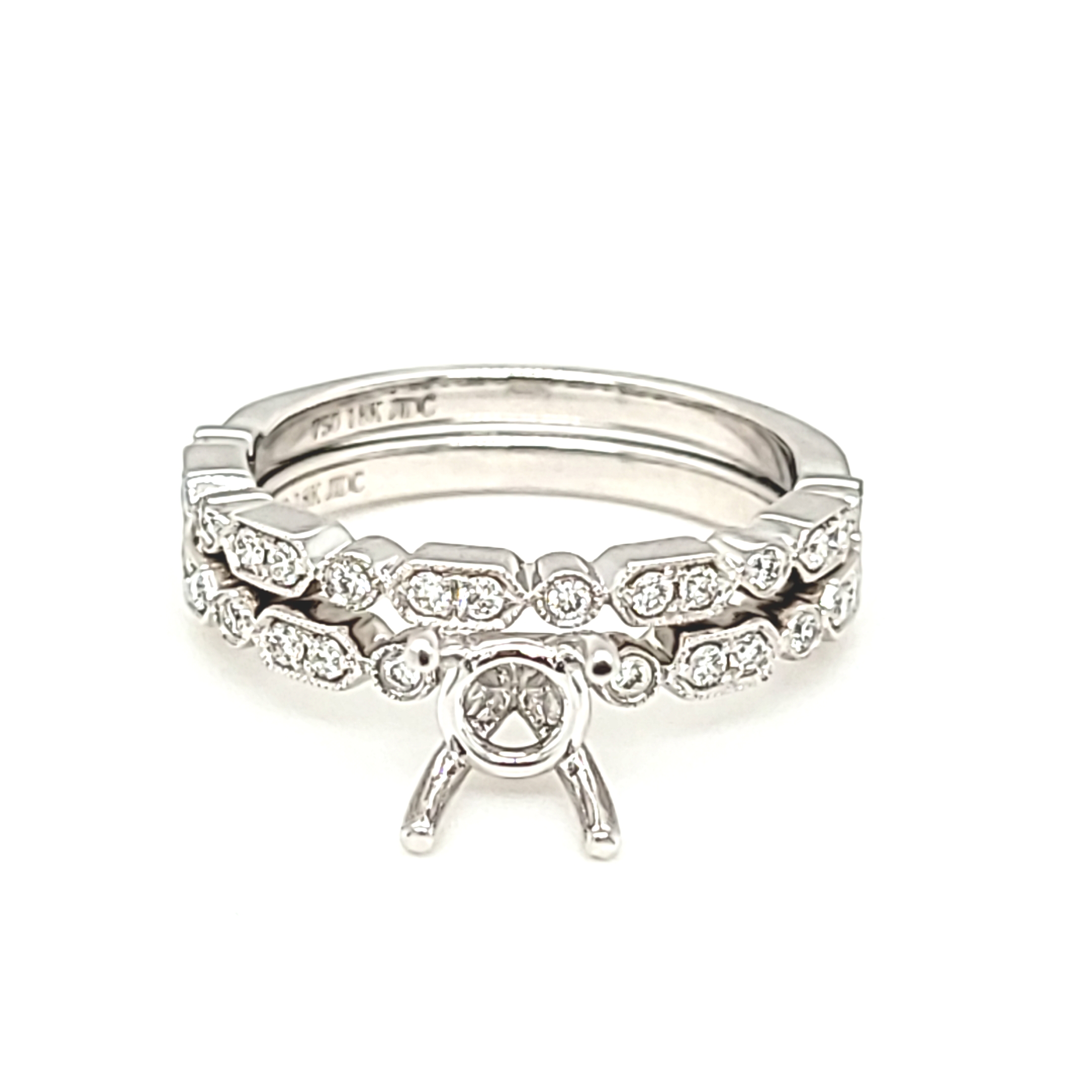 18K White Gold Diamond Engagement Ring Setting/Wedding Band Set Of Two 11006630 | Shin Brothers** 18K White Gold Diamond Engagement Ring Setting/Wedding Band Set Of Two 11006630 | Shin Brothers**
