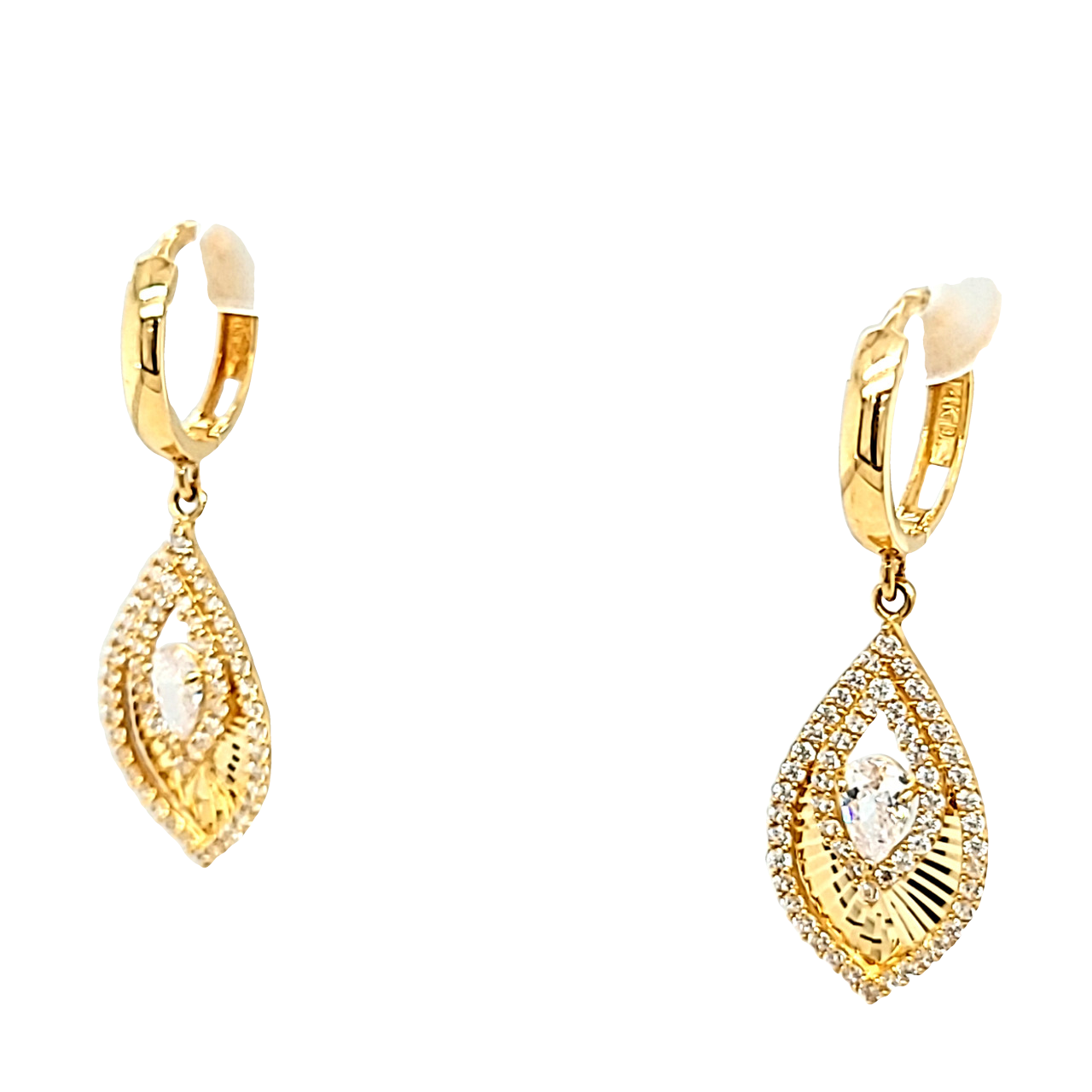 14K Yellow Gold CZ Feather Drop Earrings 41002522 | Shin Brothers* 14K Yellow Gold CZ Feather Drop Earrings 41002522 | Shin Brothers*