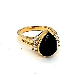 14K Yellow Gold Onyx and Diamond Ring 12002935 | Shin Brothers* 14K Yellow Gold Onyx and Diamond Ring 12002935 | Shin Brothers*