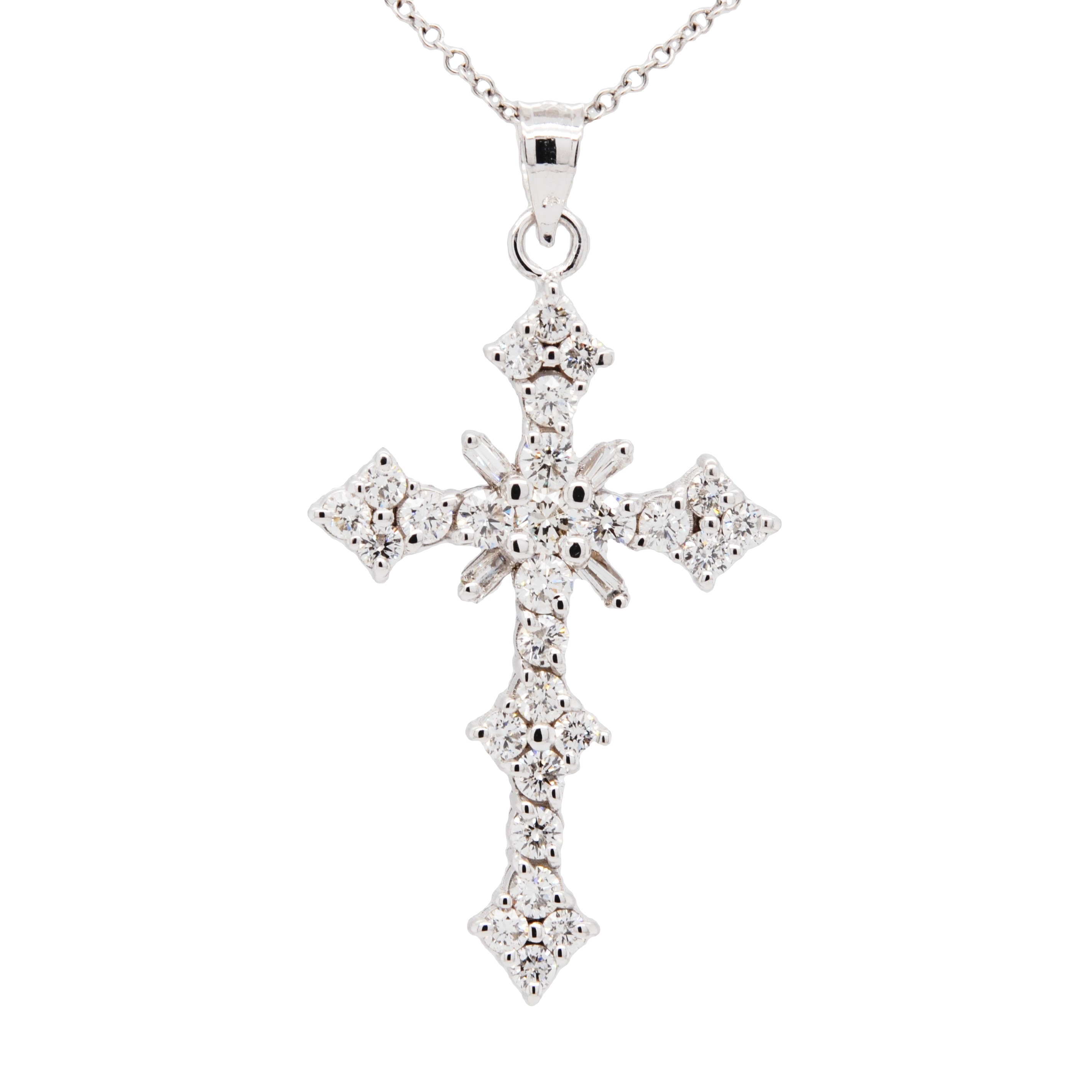 14K White Gold Diamond 1.08 Carat Cross Charm 51002084 | Shin Brothers Jewelers *