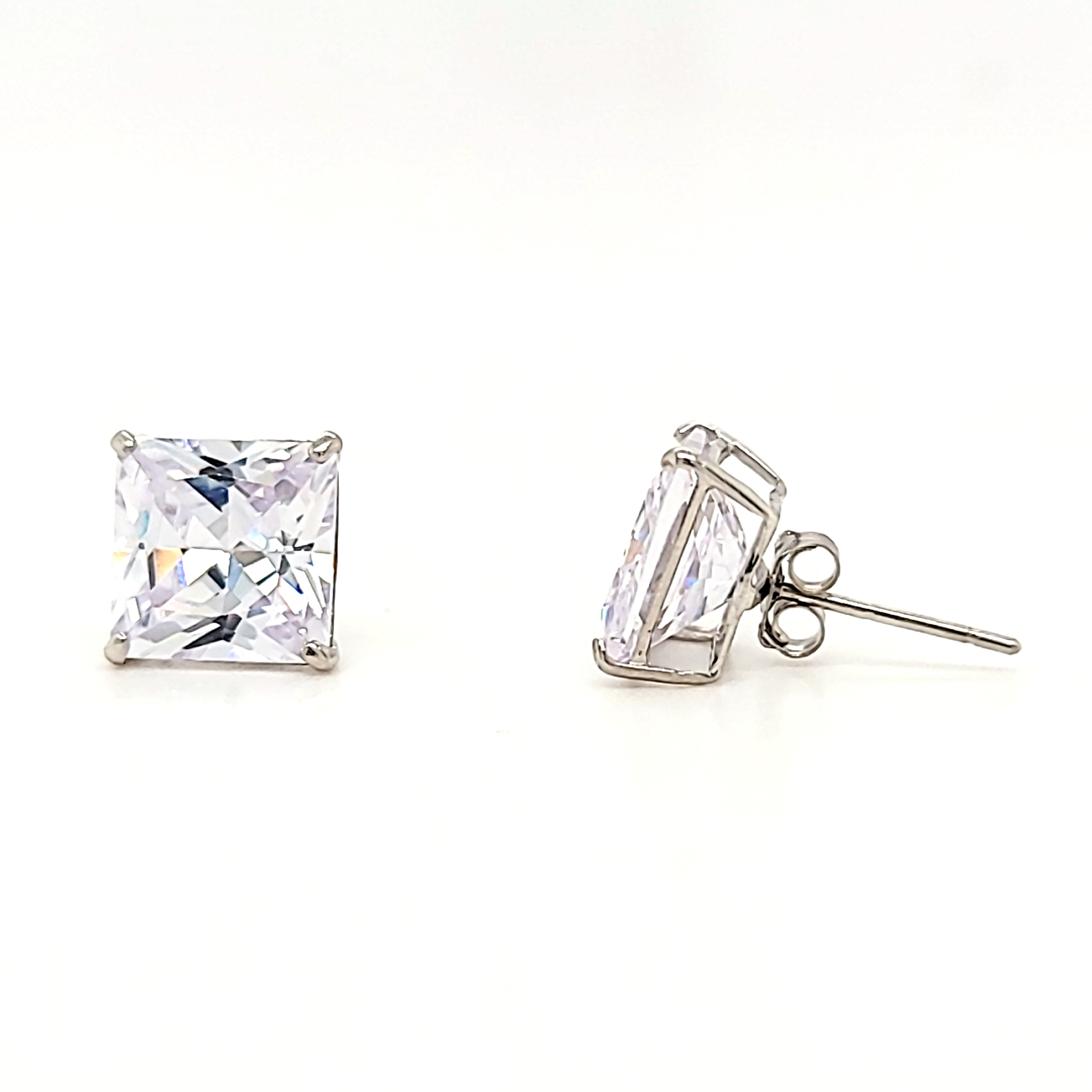 14K White Gold Square CZ Stud Earrings 42003259 | Shin Brothers*