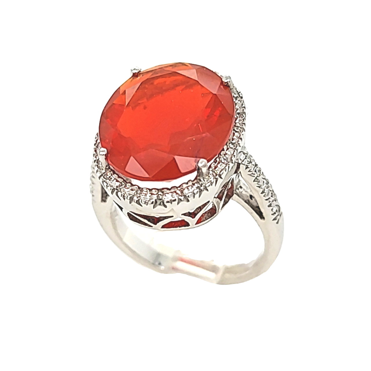14K White Gold Fire Opal Ring with Diamonds 12002957 | Shin Brothers* 14K White Gold Fire Opal Ring with Diamonds 12002957 | Shin Brothers*