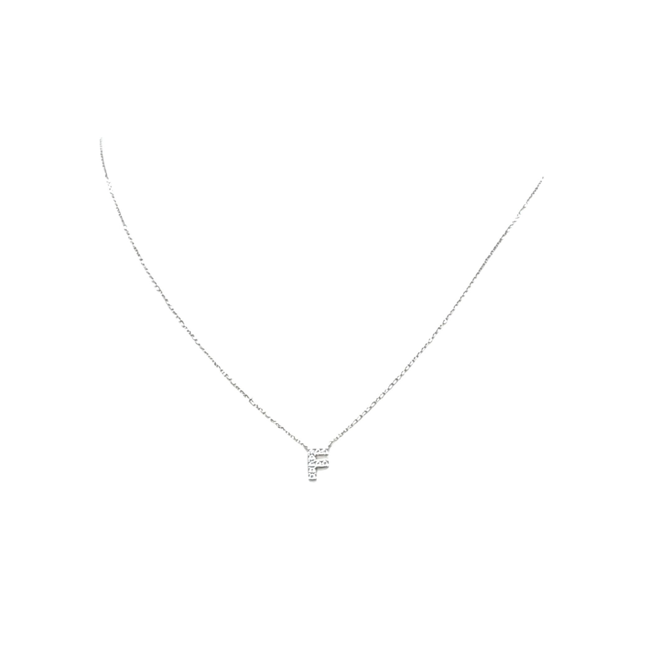 14K White Gold Cubic Zirconia F Initial Charm With 18" Chain 32000655 | Shin Brothers*  14K White Gold Cubic Zirconia F Initial Charm With 18" Chain 32000655 | Shin Brothers*