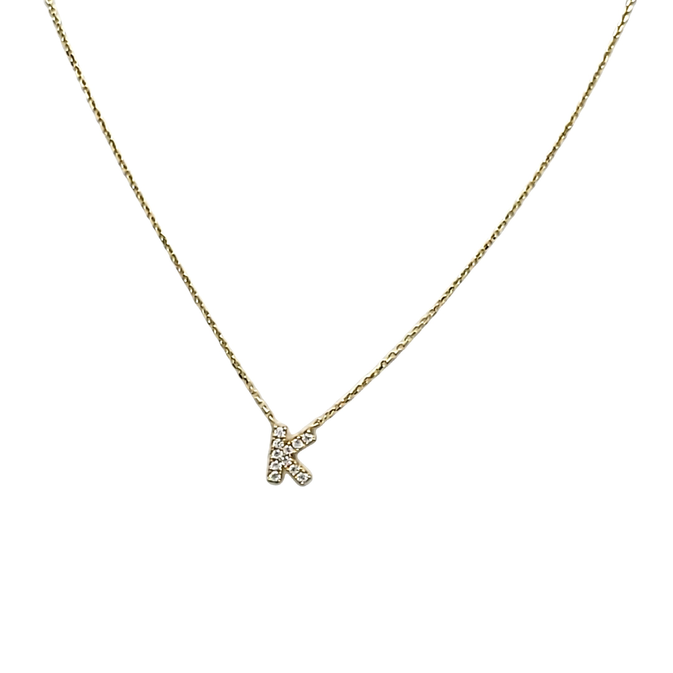 14K Yellow Gold Cubic Zirconia K Initial Charm With 18" Chain 32000645 | Shin Brothers* 