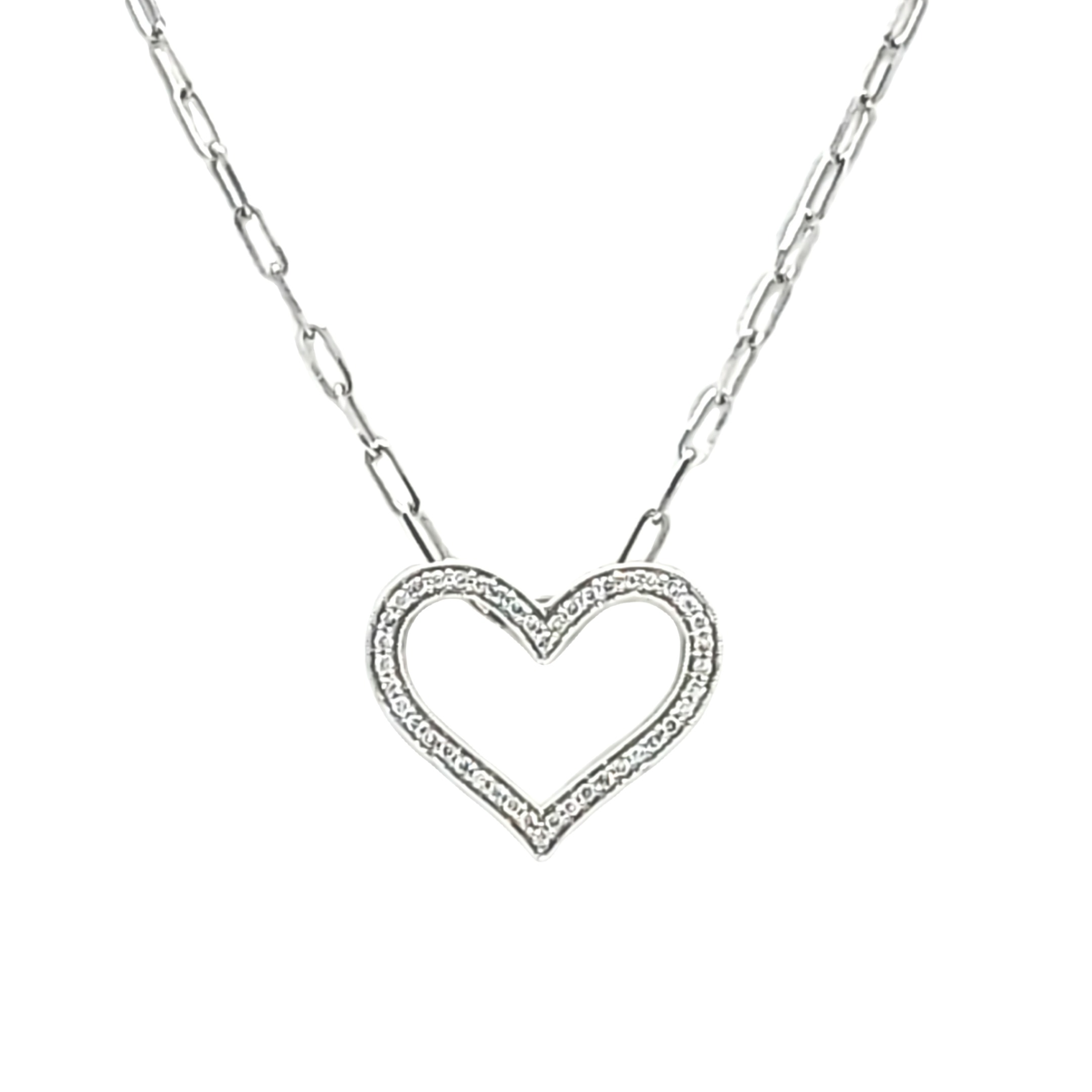14K White Gold Diamond Heart With Paperclip Chain 31001099 | Shin Brothers* 14K White Gold Diamond Heart With Paperclip Chain 31001099 | Shin Brothers*