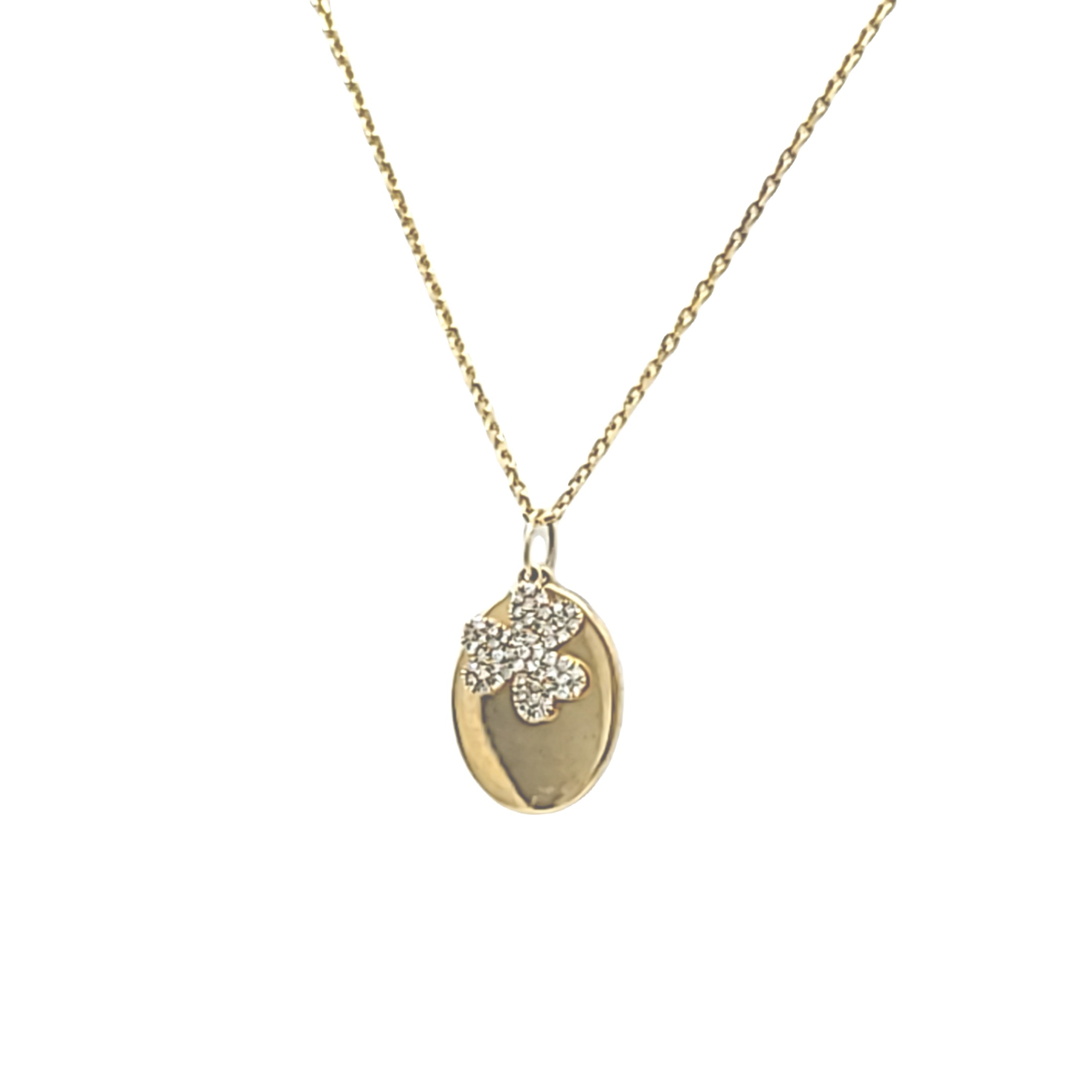 14K Yellow Gold Engravable Disk / Diamond Clover Necklace 31000733 | Shin Brothers*