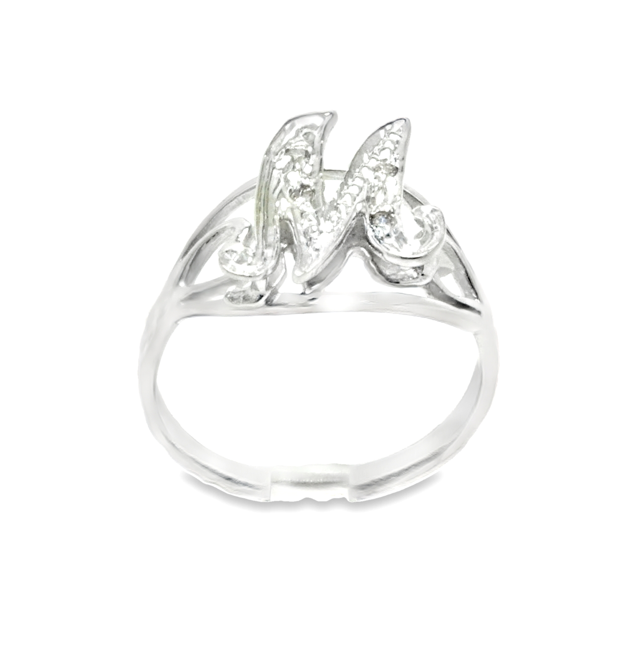 14K White Gold Diamond M Initial Ring  11002574 | Shin Brothers** 