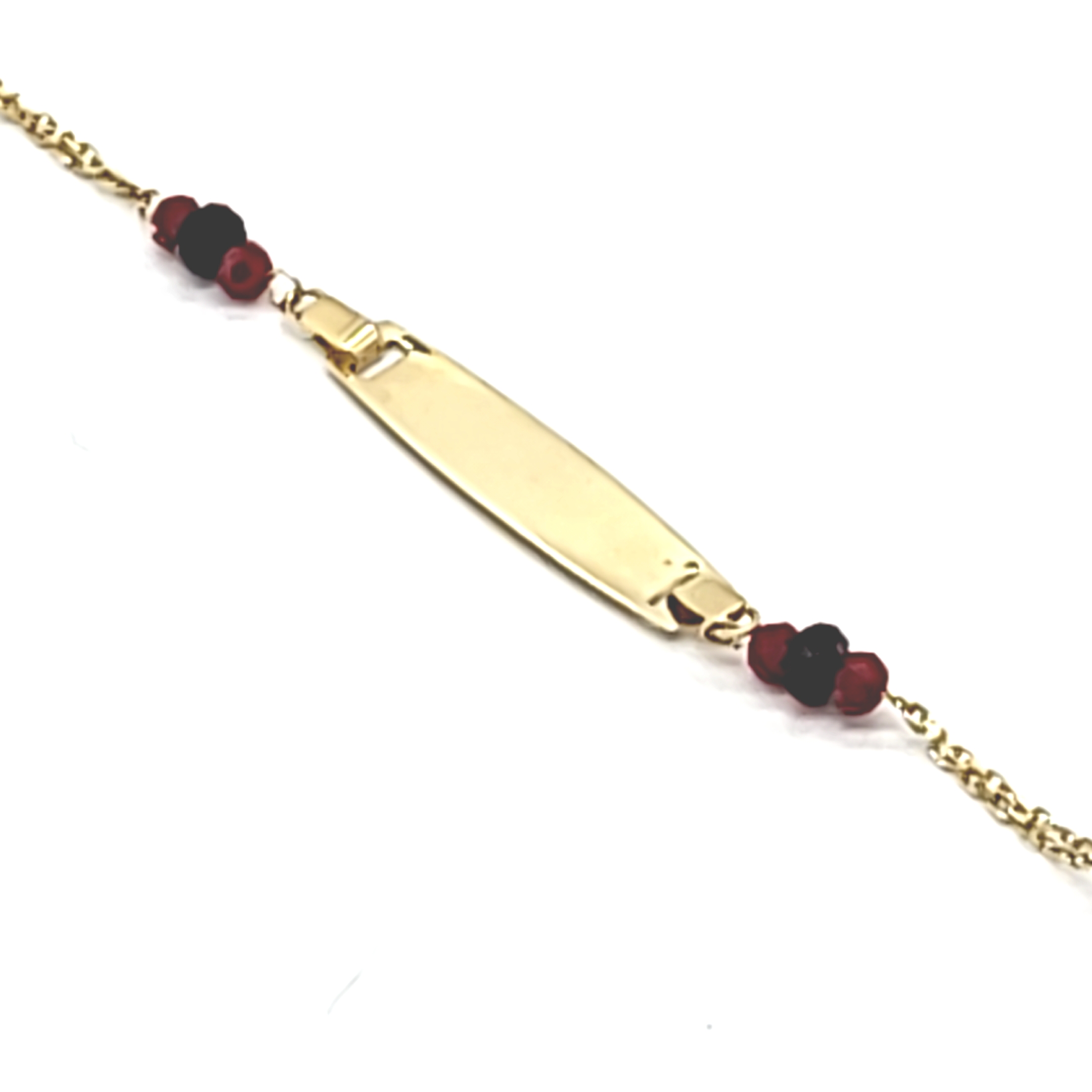 14K Yellow Gold Black/Red Bead ID Bracelet | Shin Brothers* 14K Yellow Gold Black/Red Bead ID Bracelet | Shin Brothers*