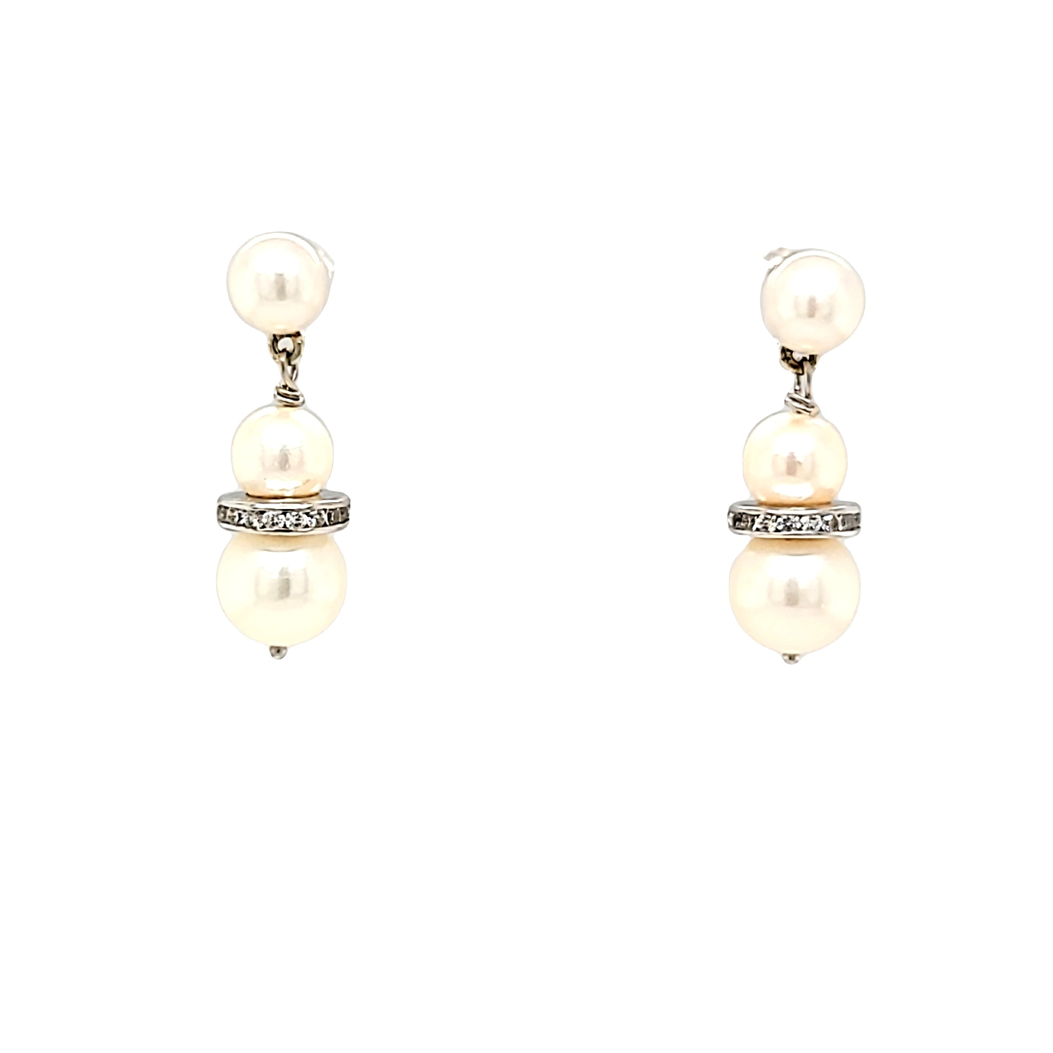 14K White Gold CZ Triple Pearl Drop Earrings 42003278 | Shin Brothers* 14K White Gold CZ Triple Pearl Drop Earrings 42003278 | Shin Brothers*