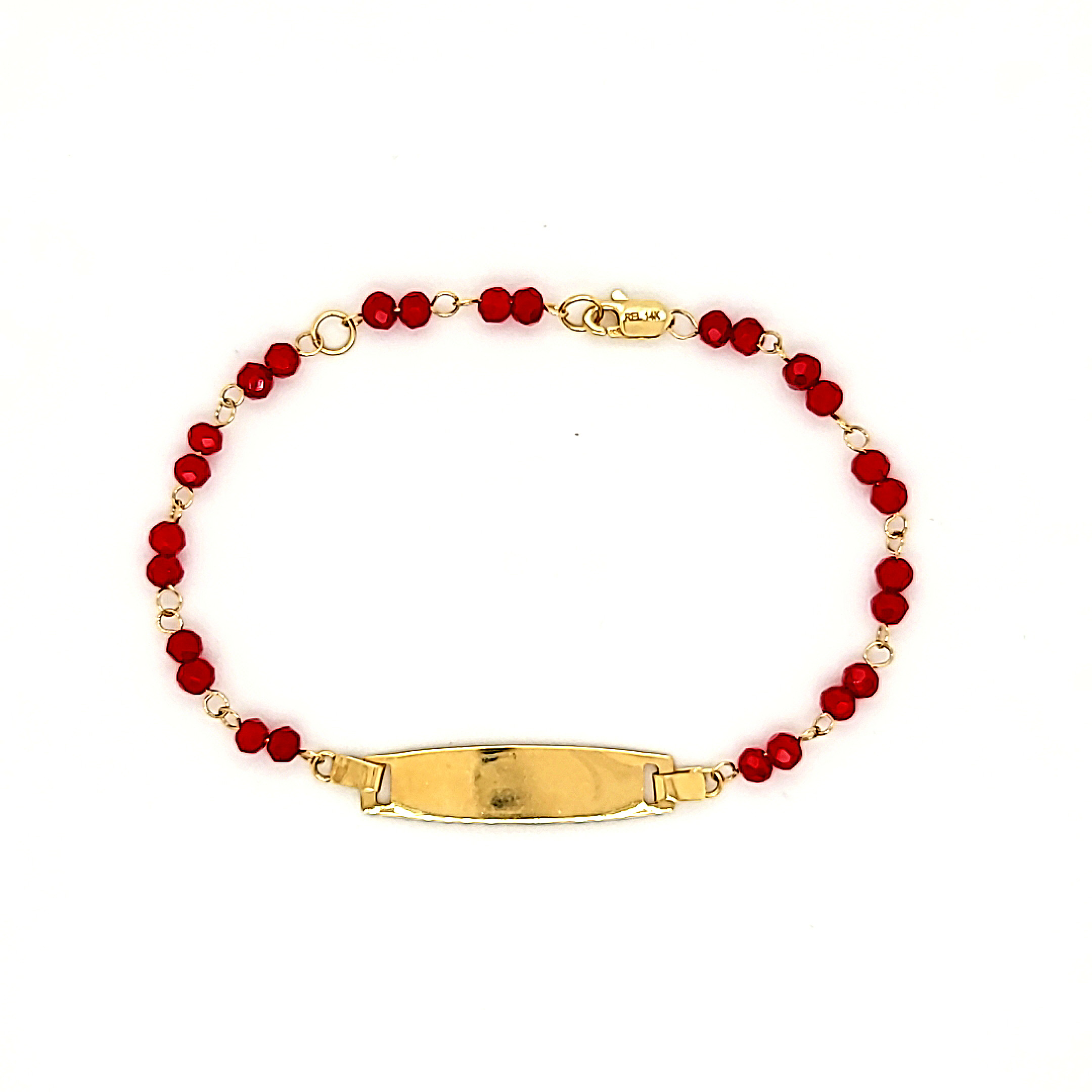 14K Yellow Gold Red Bead ID Bracelet 22000870 | Shin Brothers* 14K Yellow Gold Red Bead ID Bracelet 22000870 | Shin Brothers*