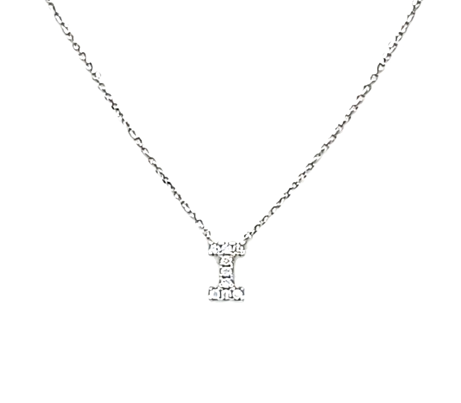 14K White Gold CZ "I" Initial Necklace 32000677 | Shin Brothers*