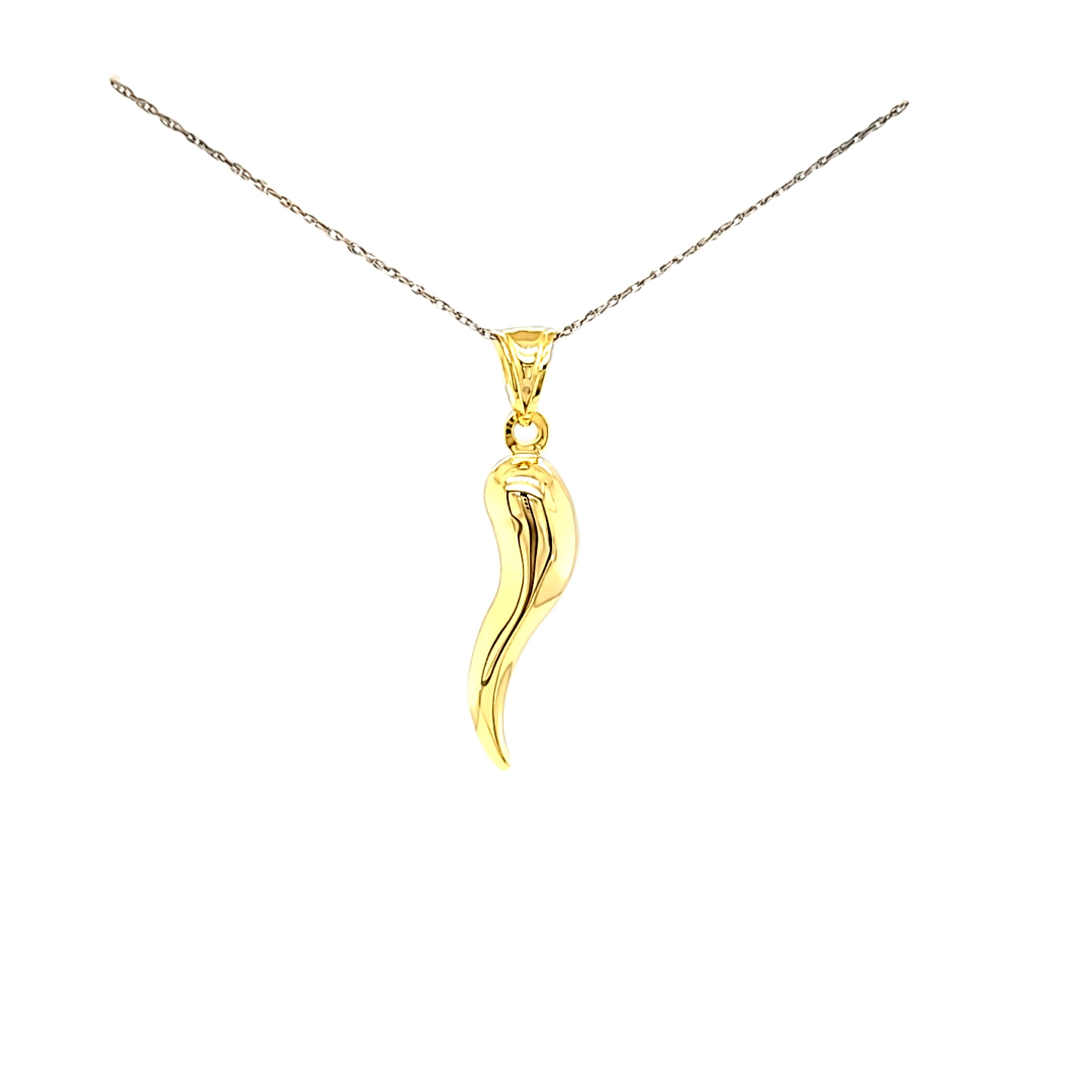 14K Gold Italian Horn Necklace With 14K Gold Chain, Luck Pendant - Etsy