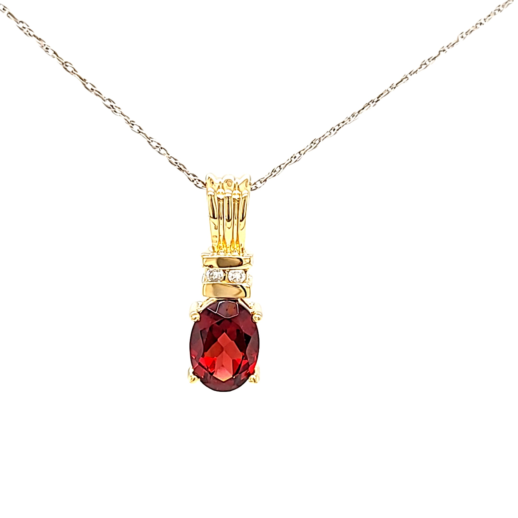 14K Yellow Gold Oval Garnet Charm with Diamond Accents 52002211 | Shin Brothers* 14K Yellow Gold Oval Garnet Charm with Diamond Accents 52002211 | Shin Brothers*