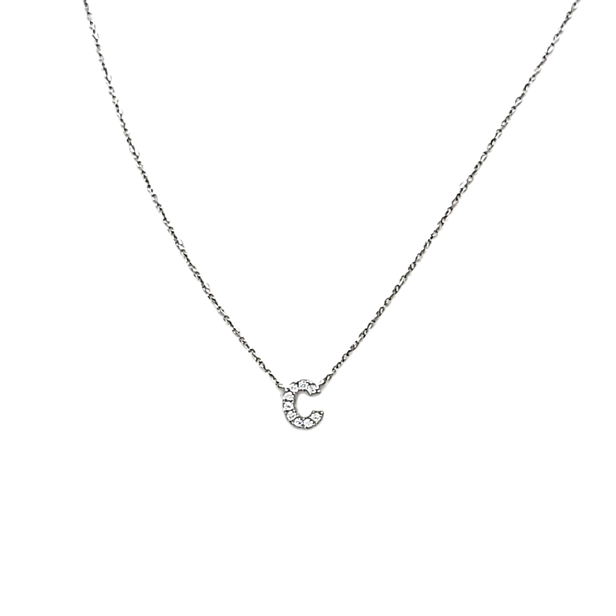 14K White Gold CZ Initial "C" Necklace 32000604 | Shin Brothers* 14K White Gold CZ Initial "C" Necklace 32000604 | Shin Brothers*