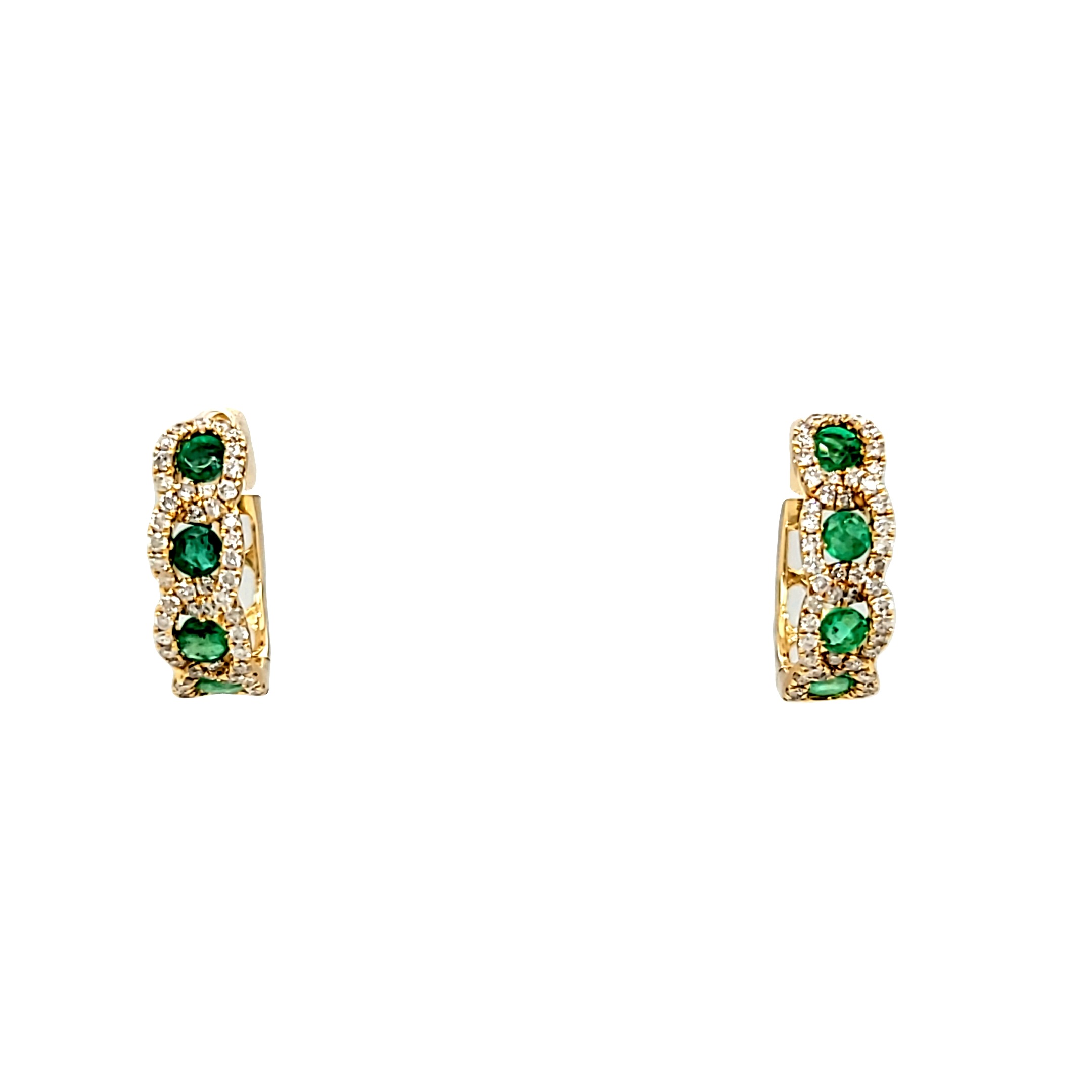 14K Yellow Gold Emerald Diamond Huggie Earrings 42003299 | Shin Brothers* 14K Yellow Gold Emerald Diamond Huggie Earrings 42003299 | Shin Brothers*