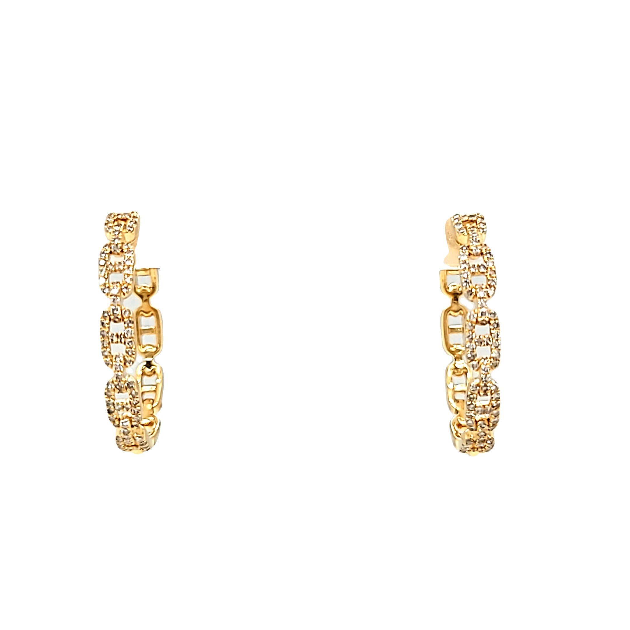 14K Yellow Gold Diamond Hoop Link Earrings 41002573 | Shin Brothers*