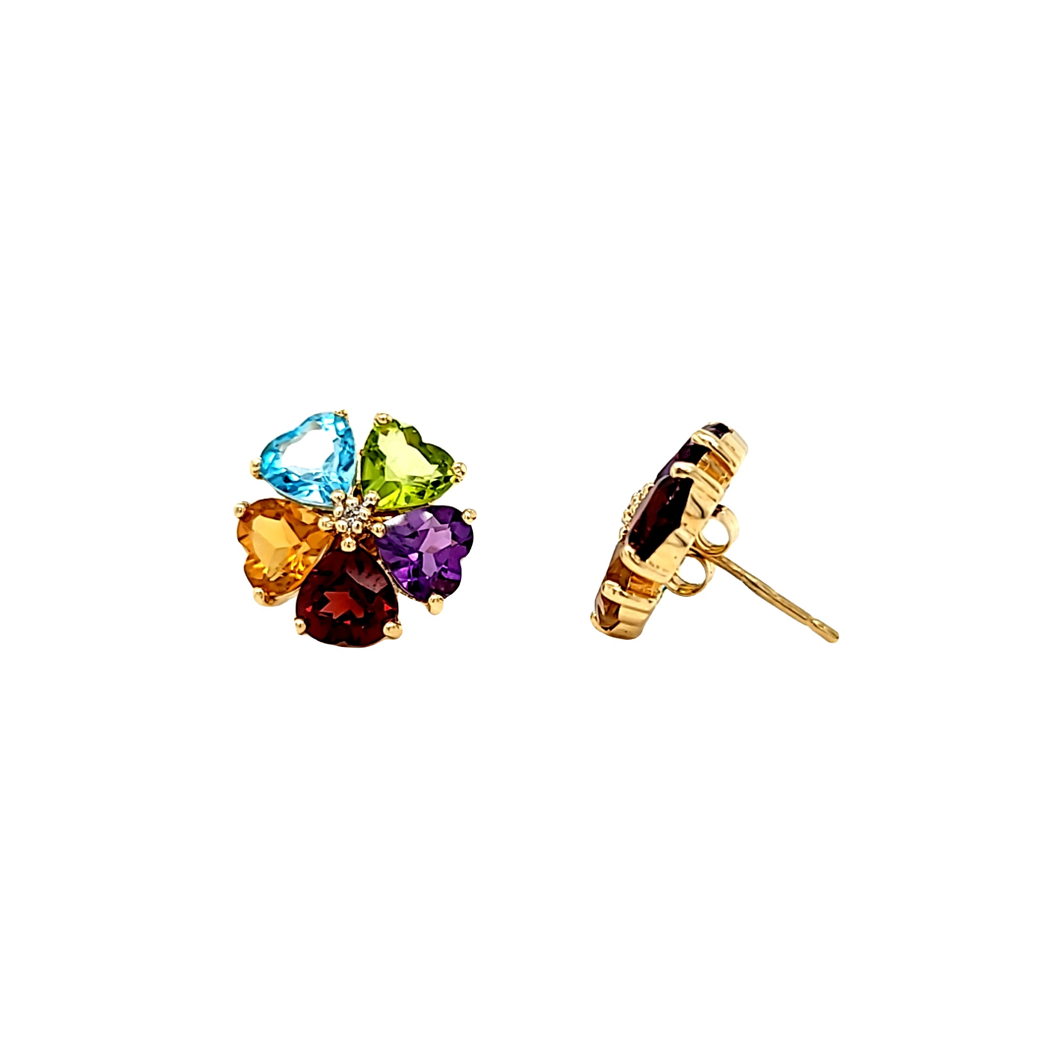 14K Yellow Gold Multicolor Stone Flower Earrings 42003303 | Shin Brothers* 14K Yellow Gold Multicolor Stone Flower Earrings 42003303 | Shin Brothers*
