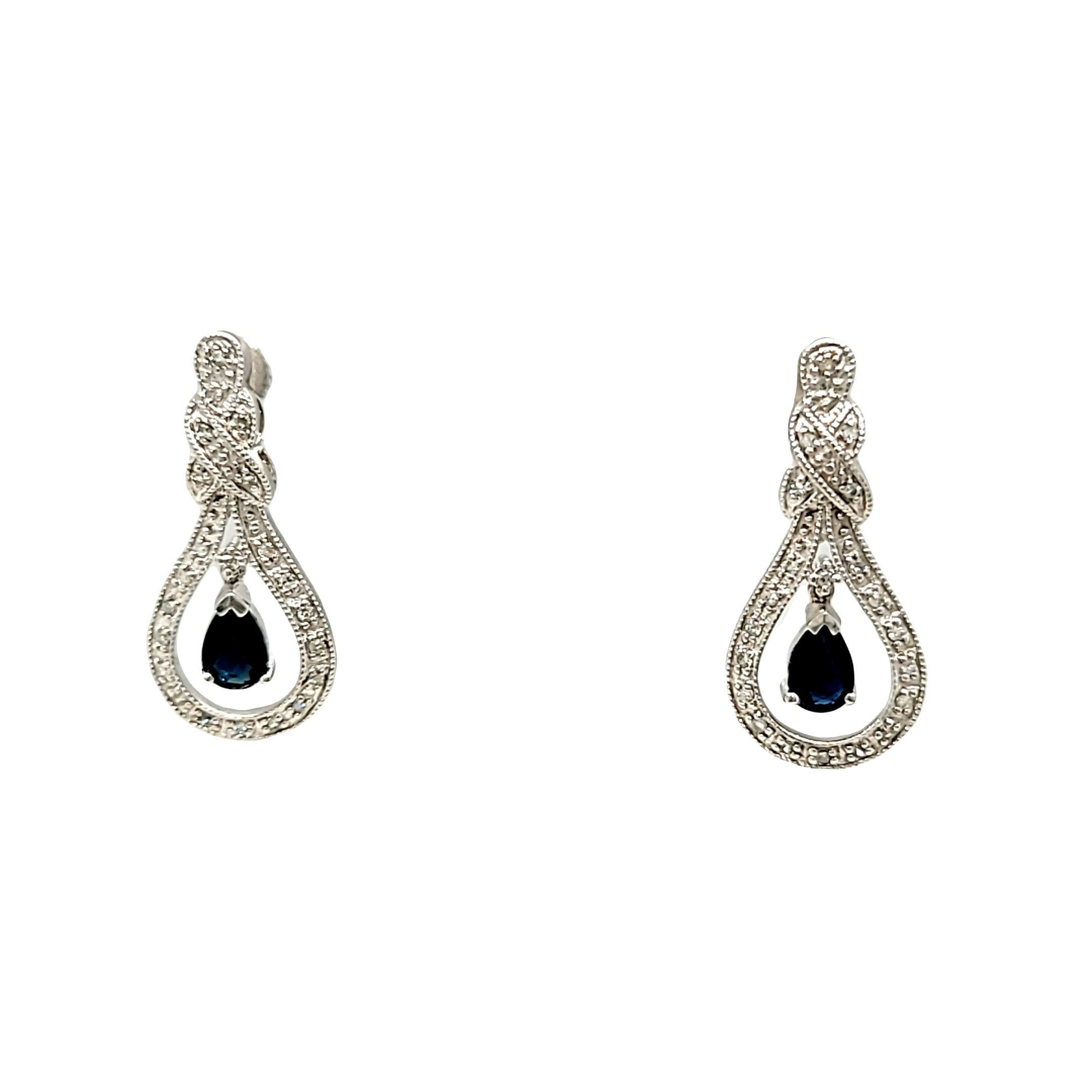 14K White Gold Sapphire Diamond Teardrop Earrings 42003309 | Shin Brothers*
