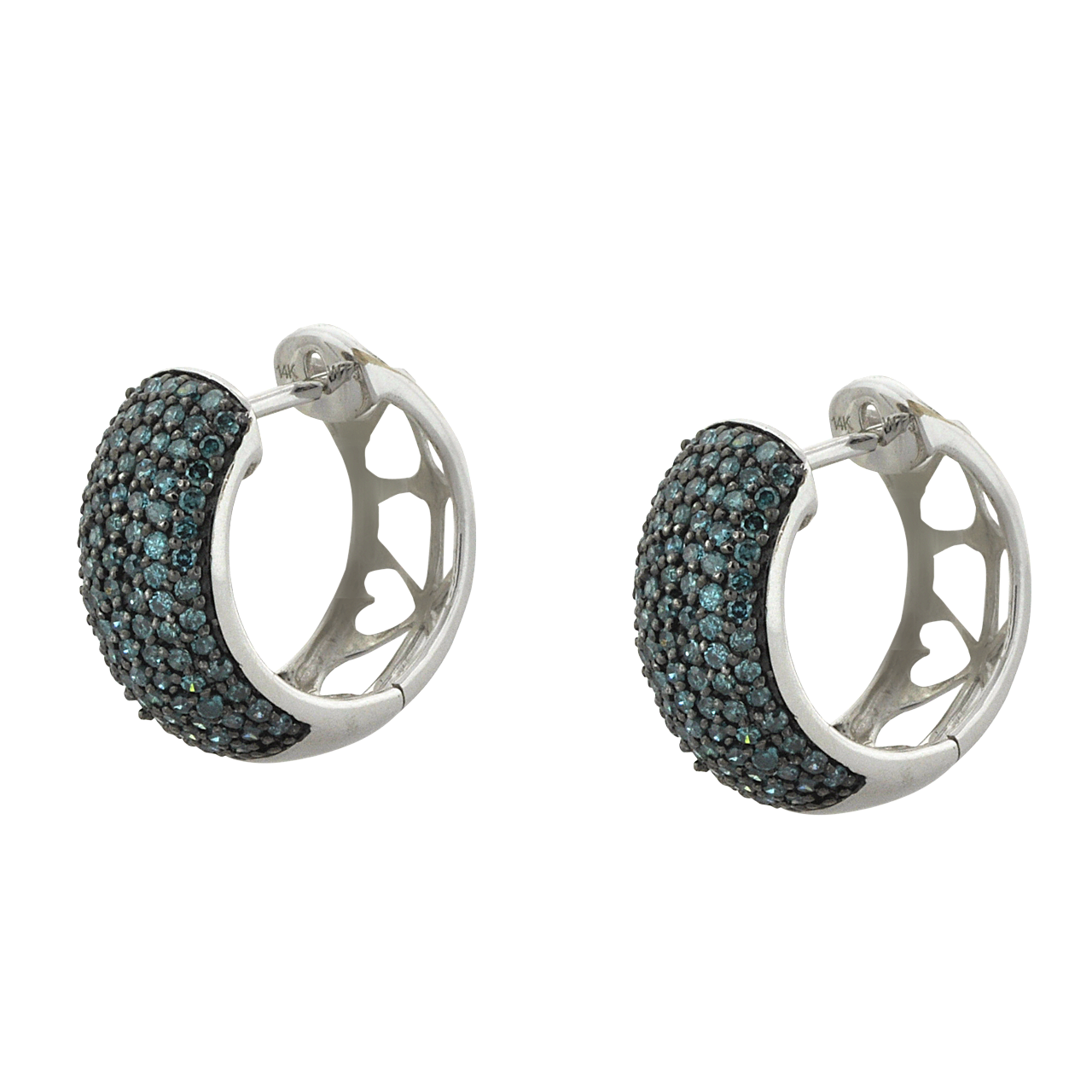 14K White Gold 2ct Blue Diamond Huggie Earrings 21000355 | Shin Brothers*